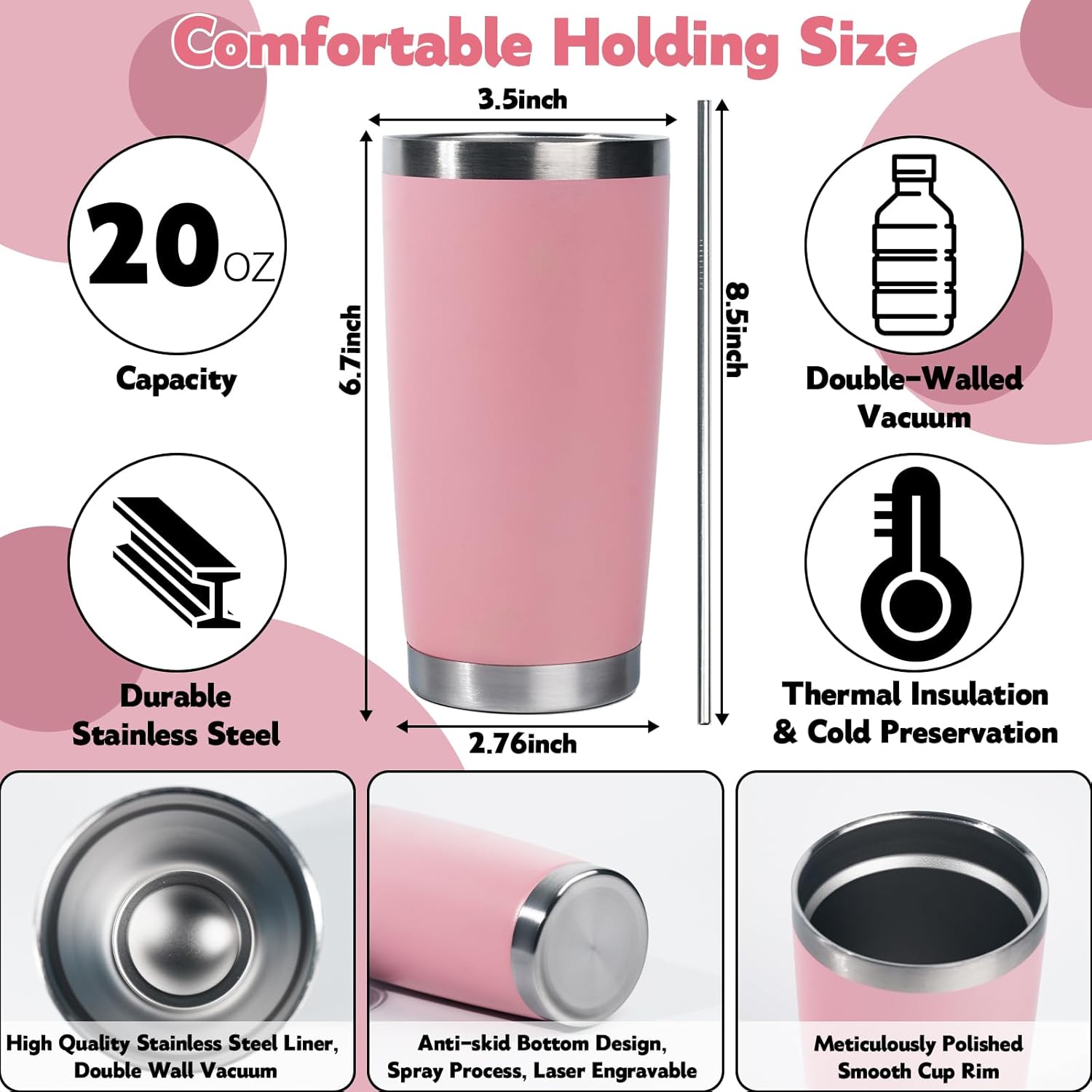 24 Pack color 20oz Stainless Steel Tumblers with Lids & Straws, Double Wall Vacuum Insulated Leakproof Travel Mug for Hot/Cold Drinks, Powder Coated Bulk Cups for Wedding Party Office Gift