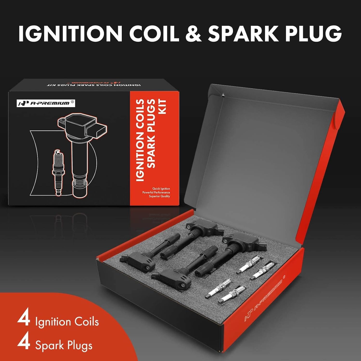 A-Premium Set of 4 Ignition Coil Pack and Iridium Spark Plugs Compatible with Toyota Camry 2018-2020, RAV4 2019, Highlander 2020, Avalon 2019-2020 & Lexus ES300h 2019-2020, UX250h 2019