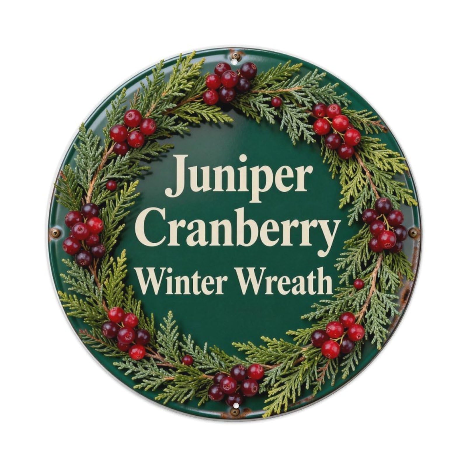 Juniper Cranberry Winter Wreath Metal Tin Sign Plaque