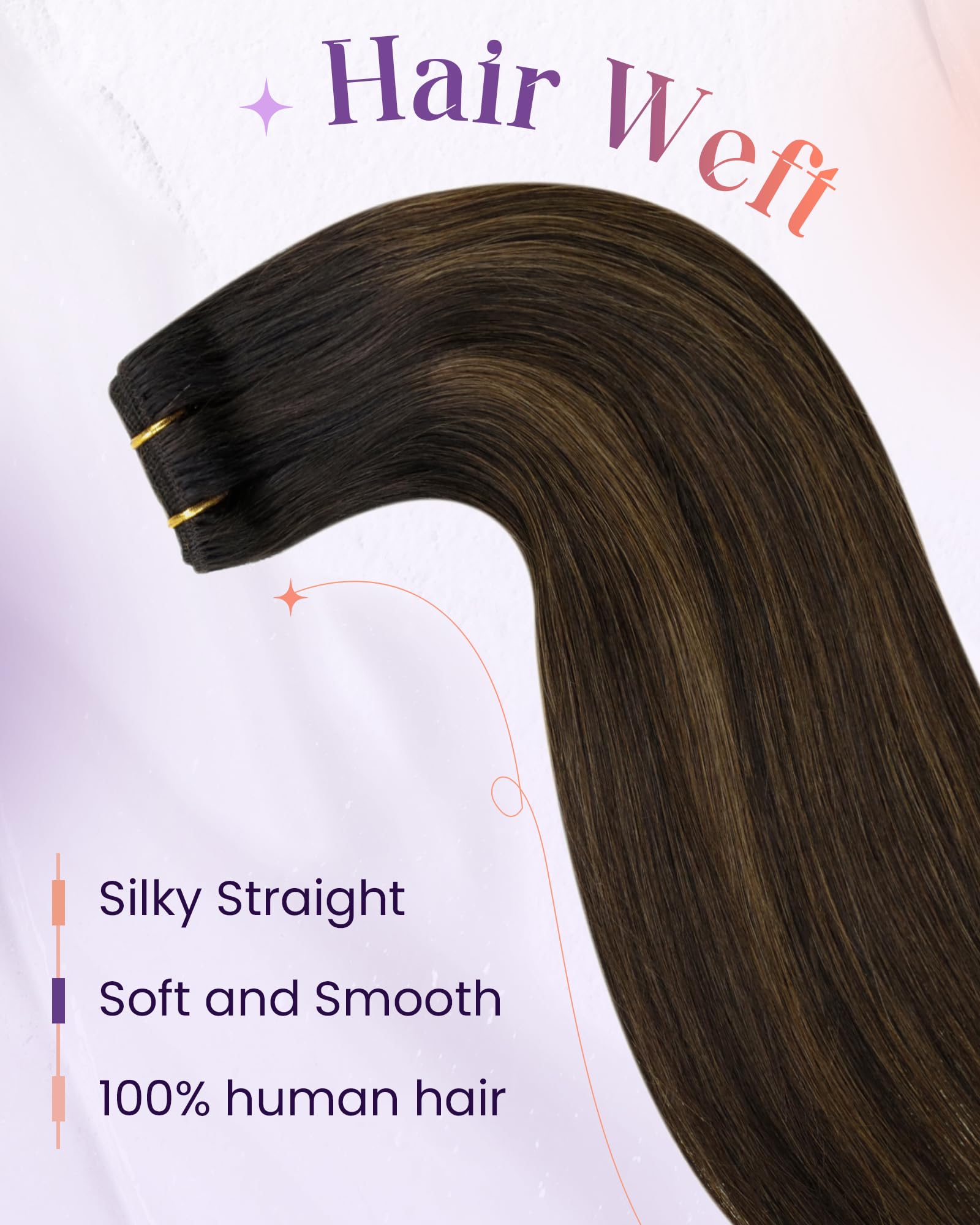 LaaVoo Weft Hair Extensions Real Human Hair Brown Sew in Hair Extensions 80g 14 Inch Full Head Straight Remy Balayage Darkest Brown Invisible Double Weft Weave #2/8/2 - Image 3
