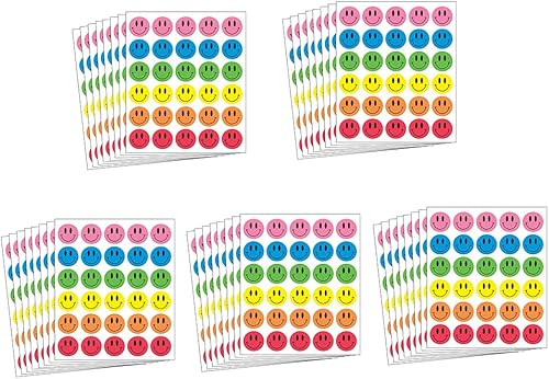 Hcode Pegatinas de cara feliz de 1 pulgada redondas coloridas calcomanías de recompensa para profesores, 1200 unidades (multicolor)