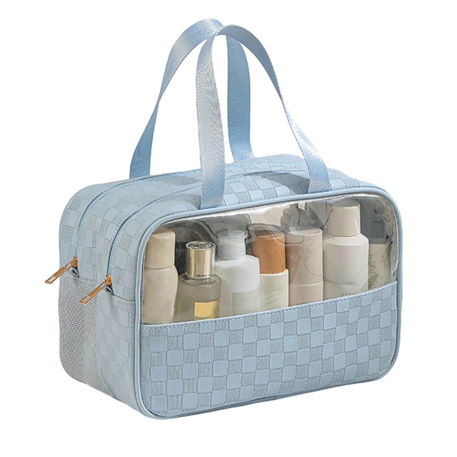 Borsa da Viaggio Impermeabile in PU, Beauty Case Portatile per Donna, Design a Doppio Strato, separazione tra Bagnato e Asciutto, pronta all'Uso in Qualsiasi Momento, per Una Vita