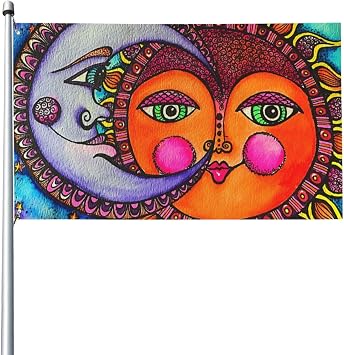 Outdoor Flags Sun and Moon Celestial Hippie Art Flags Garden flag Double Sided Yard Flags 3x5FT Spring Summer Holiday Garden Decor for Outside, Lawn, Porch, Balcony.