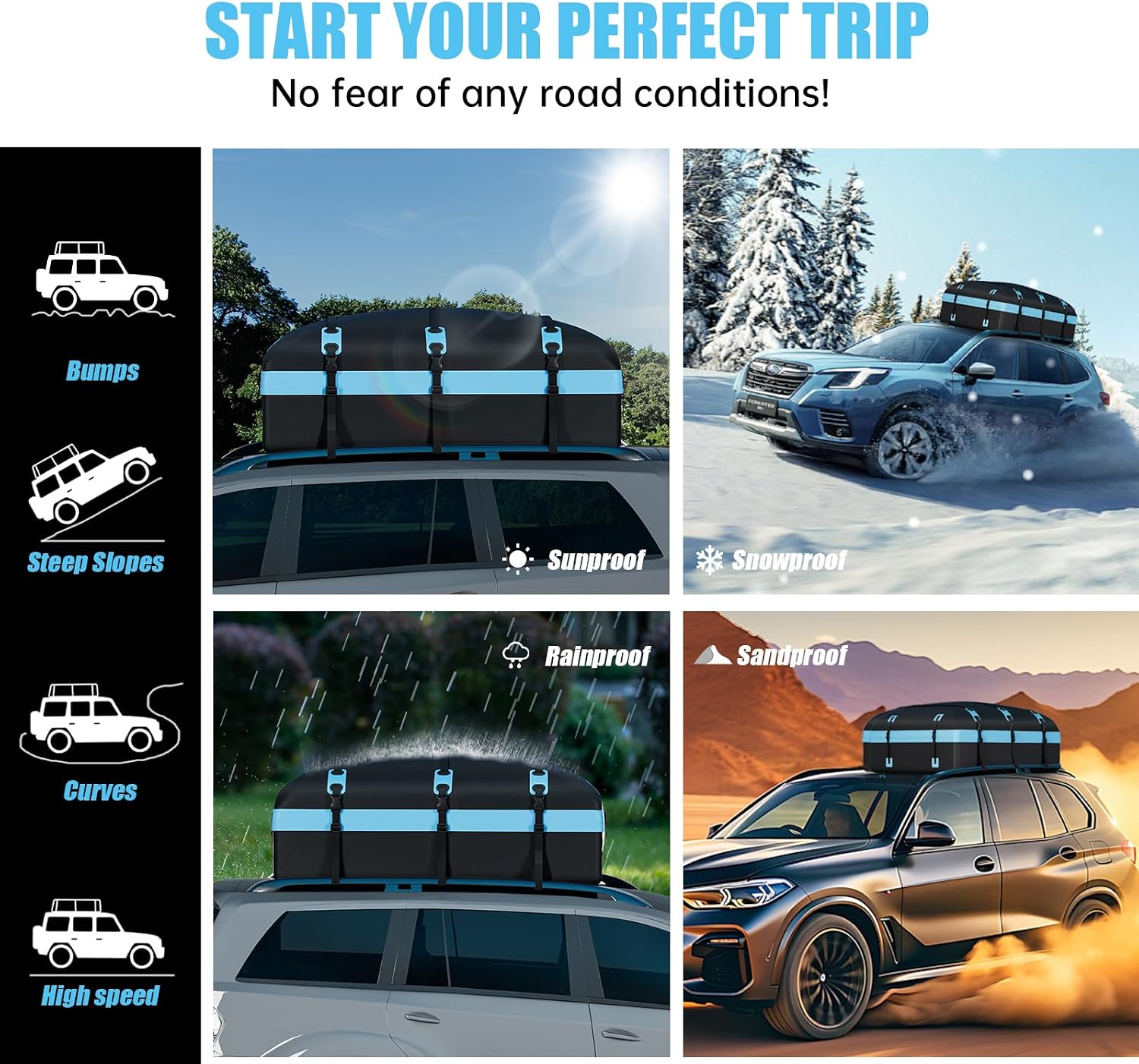 Car Rooftop Cargo Carrier Bag, 30 Cubic Feet Waterproof Soft-Shell Car Roof Bag for All Vehicle with/Without Rack, Include Anti-Slip Mat, Reinforced Straps, Door Hooks Luggage Lock (Blue)
