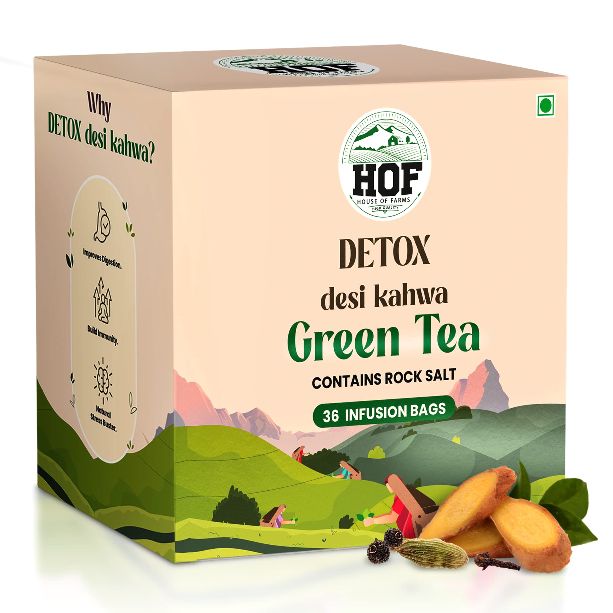 House Of Farms Detox Green Tea- Desi Kahwa (36 Tea Bags) | Contains Rock Salt | 36 Individually Tea Bags | Made with Natural Ingredients | Helps Cleanse | Immunity Booster | Cold Relief (B0C1ZNKBVJ) Amazon Price History, Amazon Price Tracker