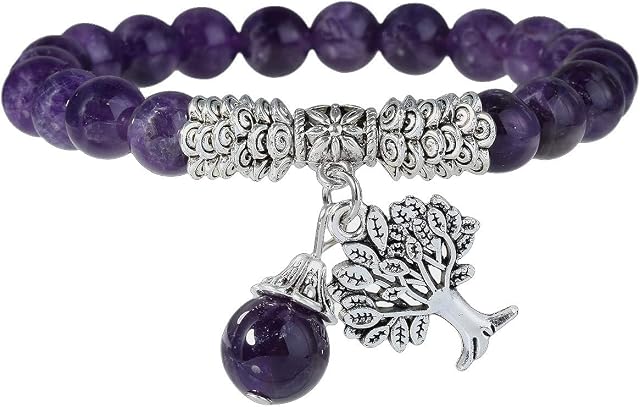 Nupuyai Tree of Life Healing Crystal Bracelet for Women Men,Chakra Stretch 8mm Bead Bracelet for Unisex