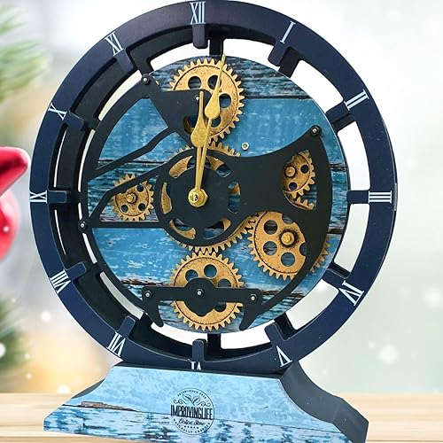Vista 22 de ImprovingLife The Gears Reloj de escritorio de 10 pulgadas con engranajes móviles reales convertibles en reloj de pared (gris carbón)