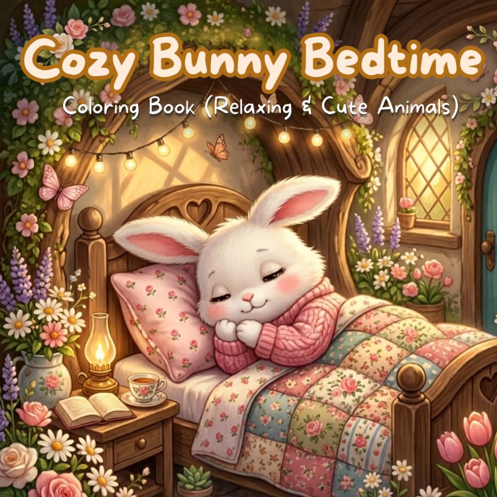 Cozy Bunny: Cute Bedtime Scenes Coloring Book for Adults and Teens | 40 Bold & Easy Relaxing Pages Featuring Adorable Bunny, Sweet Dreams, and Cozy Moments