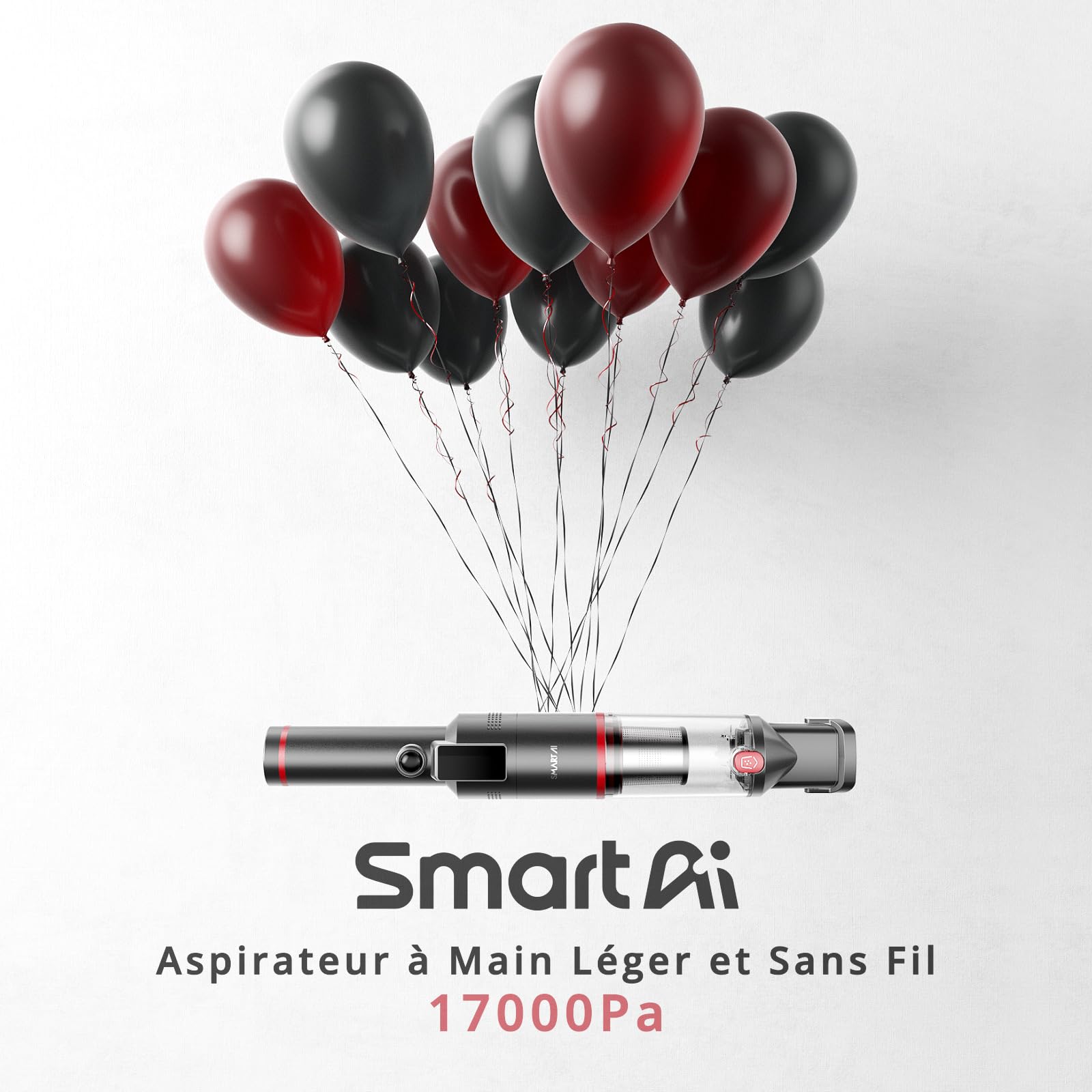 Aspirateur à Main 17000Pa LED sans Fil Autonomie de 30 Minutes Sac Aspirateur léger sans Fil pour Voiture, Maison, Camping-Car, Poils d'animaux avec Support de Charge, Charge de Type C