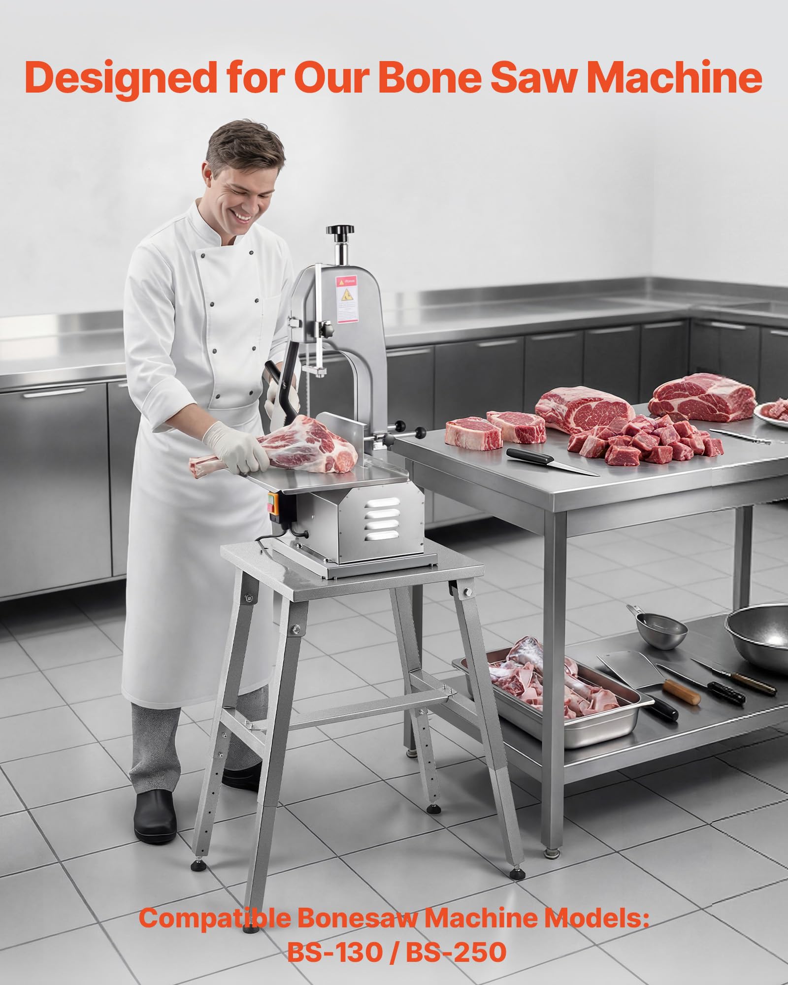 VEVOR Support Scie à Os Électrique Boucher pour Scie à Ruban Table, Compatible BS-130 BS-250, Hauteur Réglable, Cadre H Stable