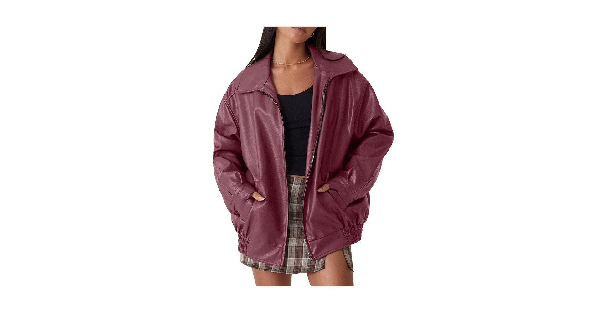 FSVABY Womens Oversized Faux Leather Motocycle Black Jacket