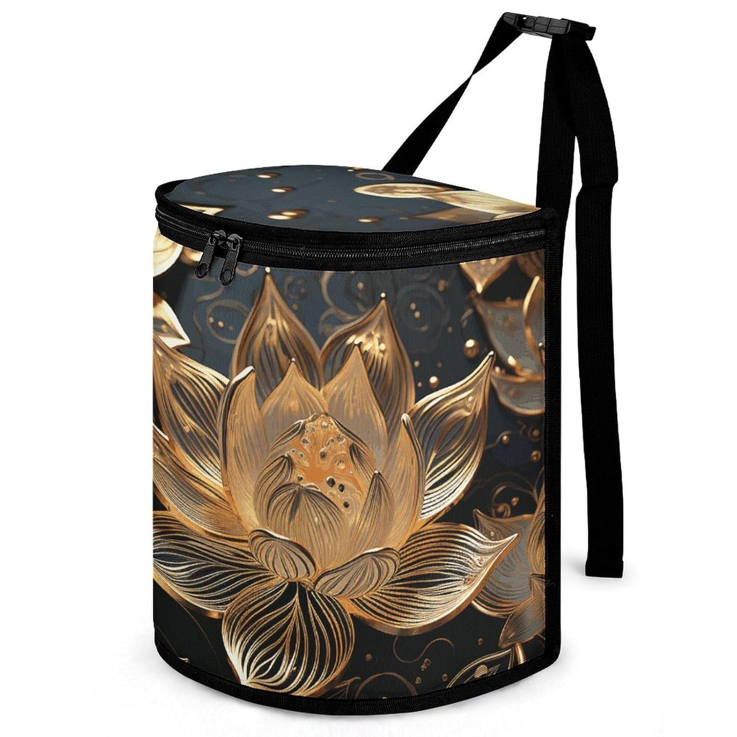 Hanging Car Trash Bag Boho Gold Flowers Printed Car Garbage Storage Bag Leakproof Car Trash Can Portable Garbage Storage Bags
