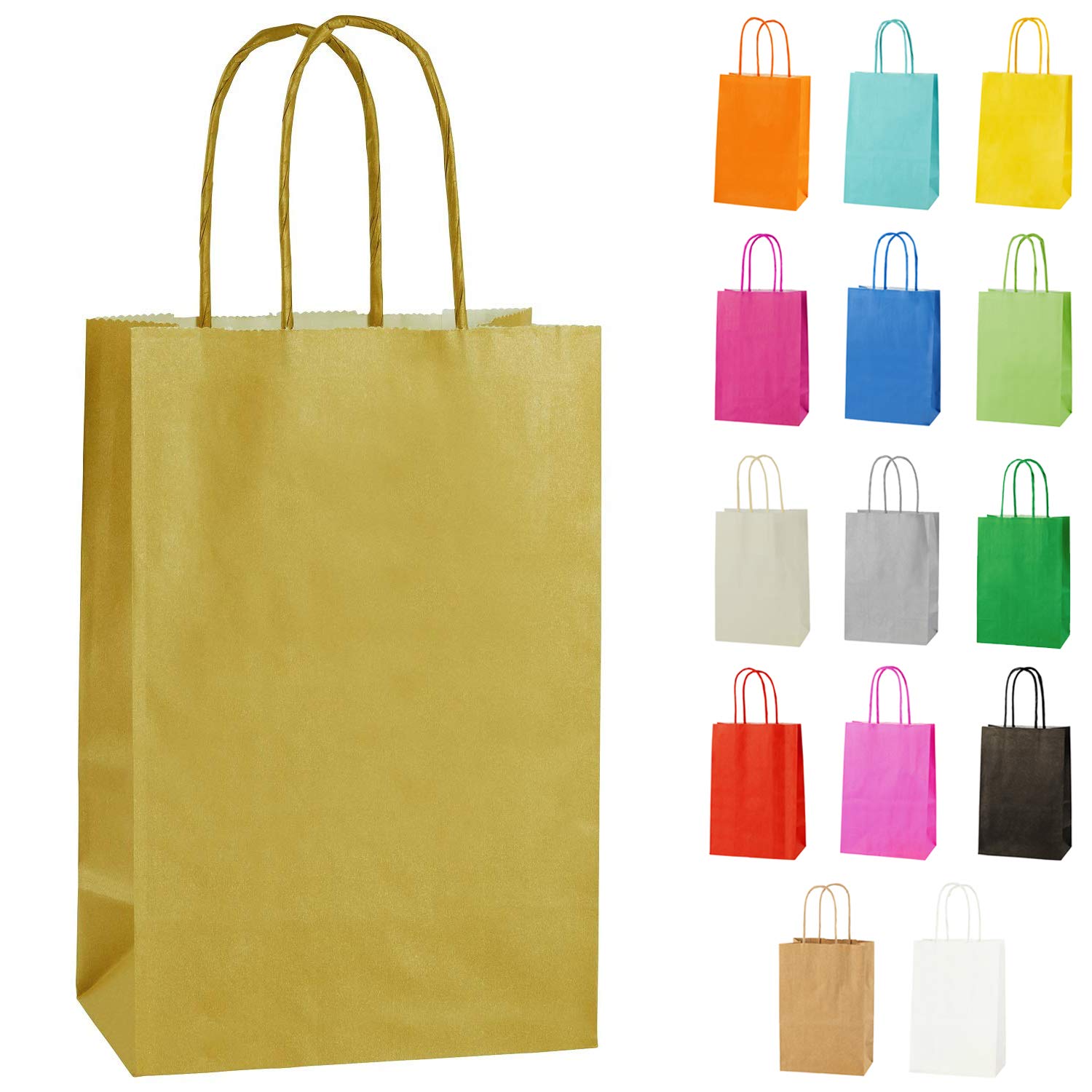 Thepaperbagstore 10 Gold Paper Party Bags With Handles - Colourful Paper Gift Bags for Kids and Adults Parties, Birthdays, Weddings, Baby Showers, Hen Parties and Sweets 14x21x8cm โ image 1
