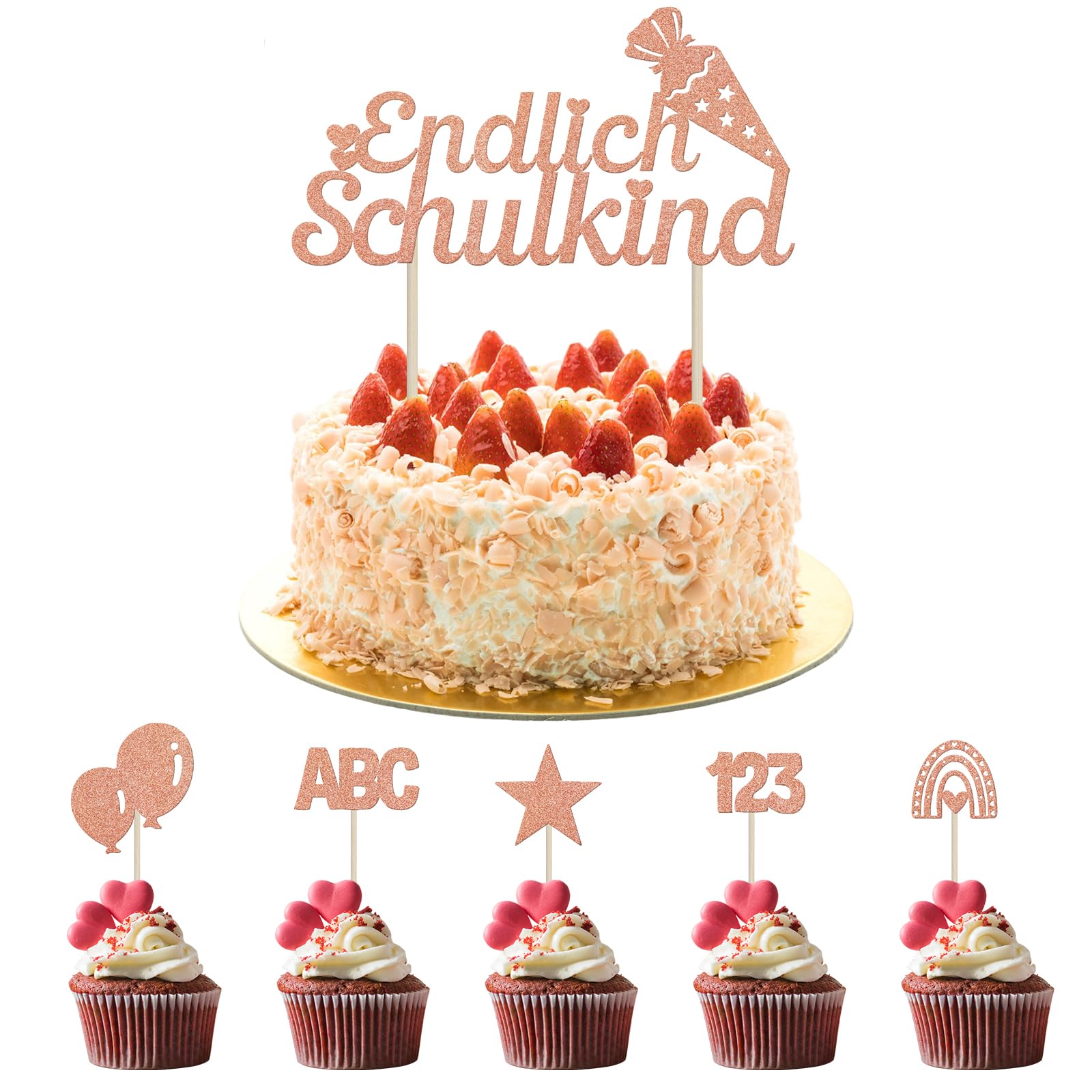 Pack of 6 Finally School Child Cake Toppers, Glitter First Day of School Cake Decoration