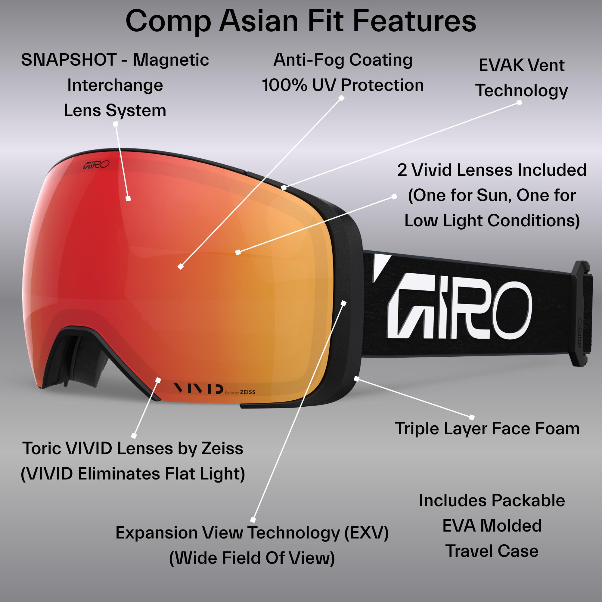 Amazon.com : Giro Comp AF Snow Goggle Black Wordmark - VIVID Ember