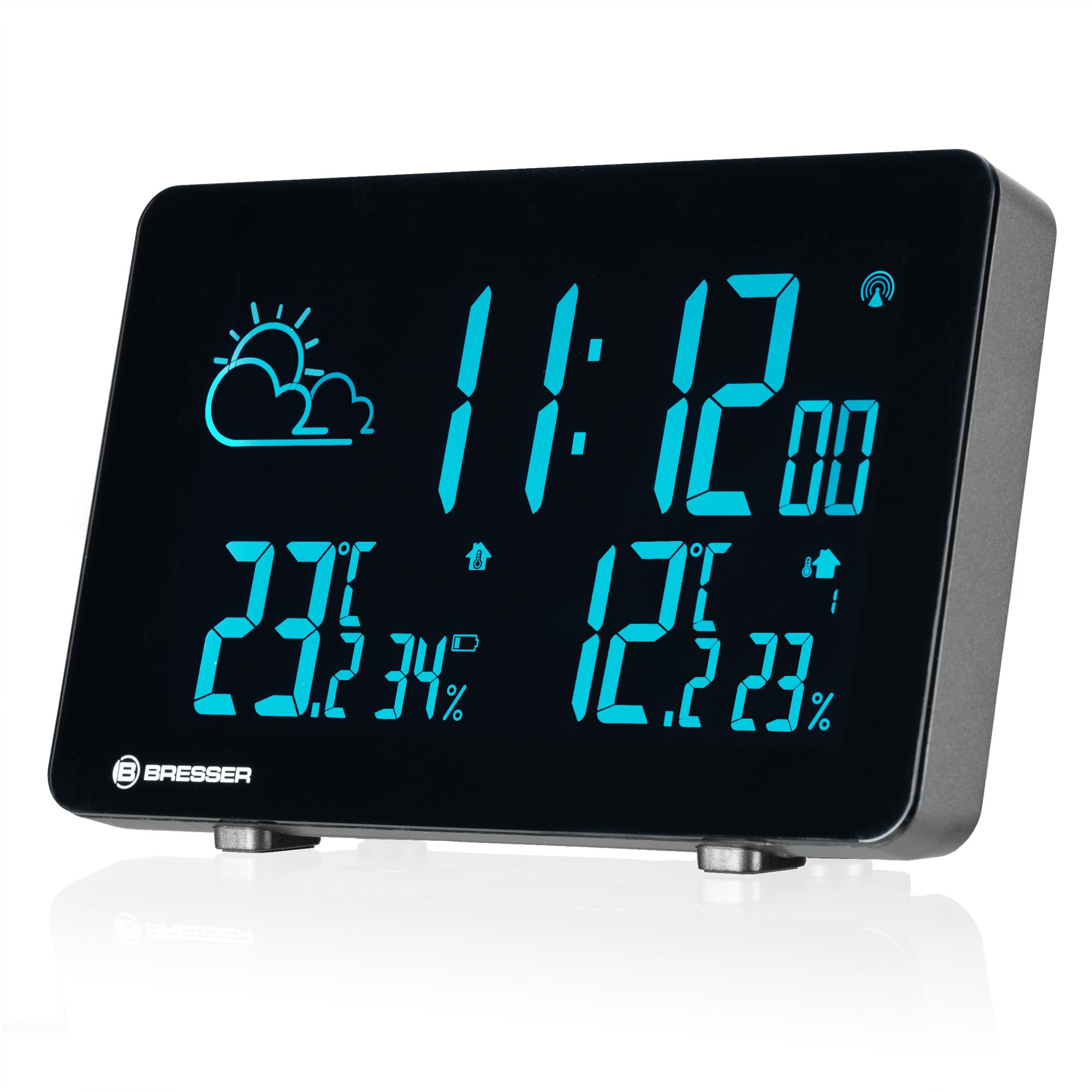 Bresser Funkwetterstation mit Farbwechsel, 256 Displayfarben, Wettervorhersage, Thermo-Hygrosensor, Frostwarnung, DCF-Uhrzeit, für Zuhause und Büro