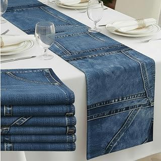 Mindsoft 6 Pcs Blue Jean Table Runners Denim Table Decor, 72 Inch