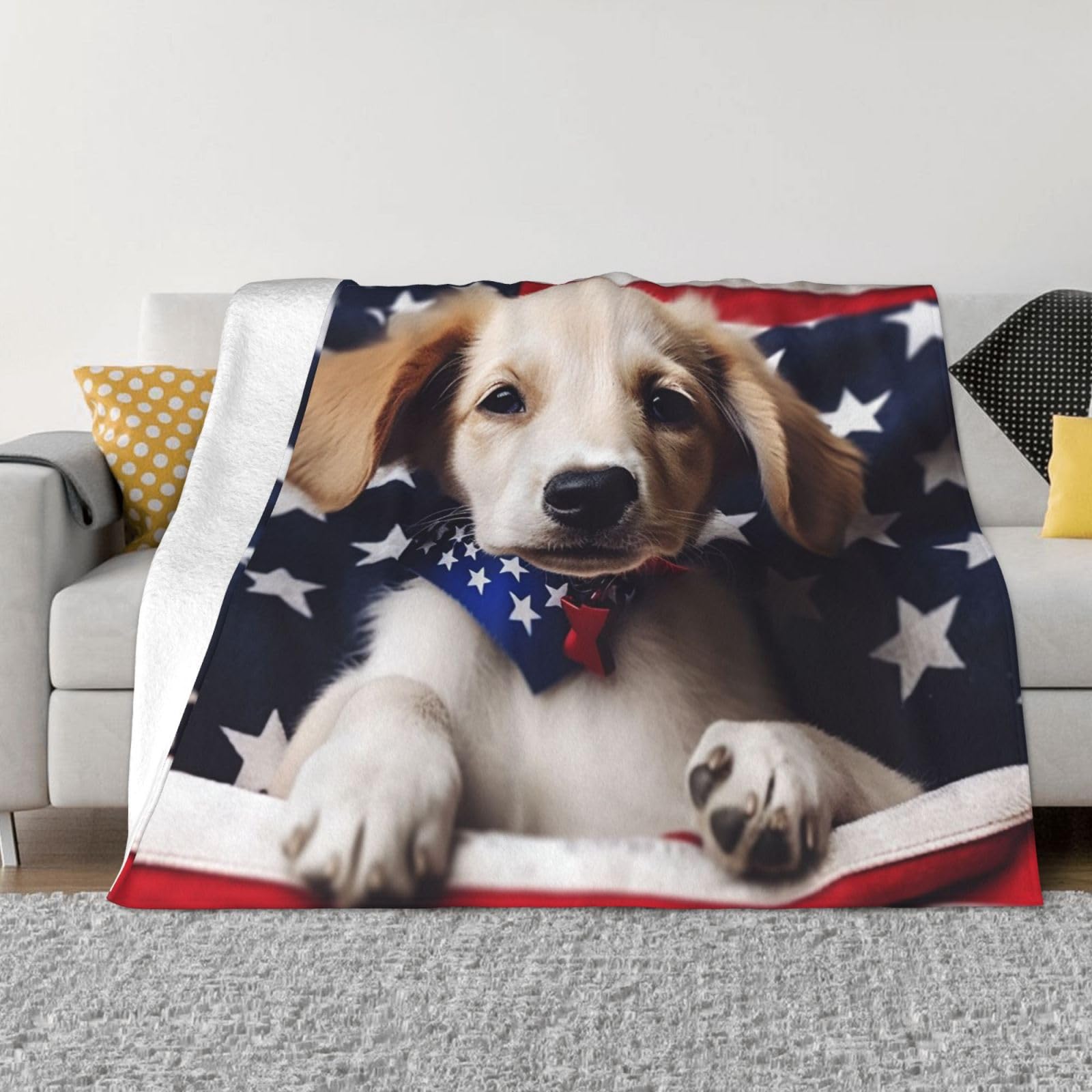 Couverture polaire légère contre le froid pour literie et fauteuil motif chiot