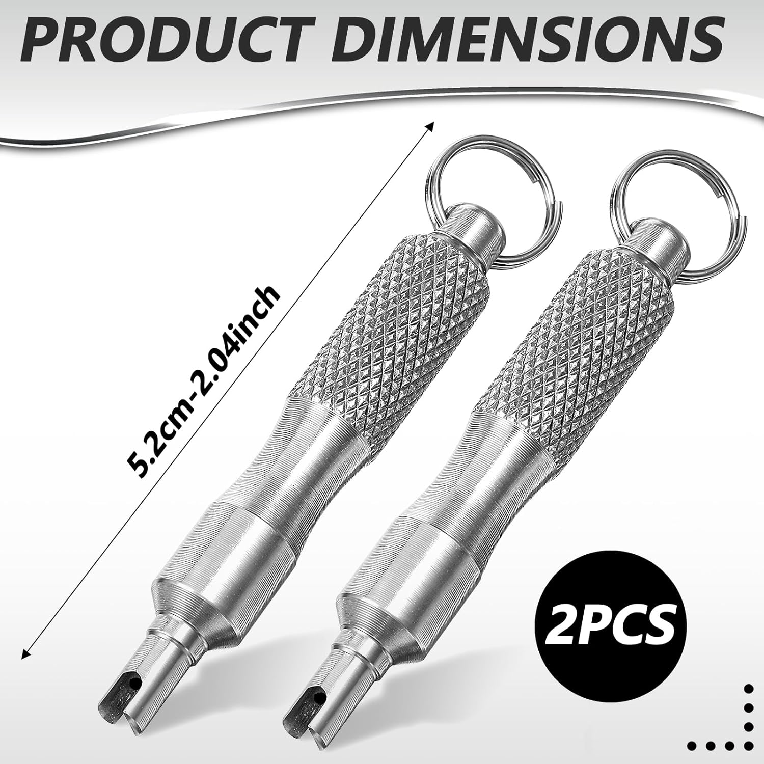 2 PCS Valve Core Removal Tool Keychain, Stainless Steel Tire Valve Stem Tool Portable Valves Core Disassembly and Repair Tools for Bicycle Car Motorcycle Repair Install Accessory