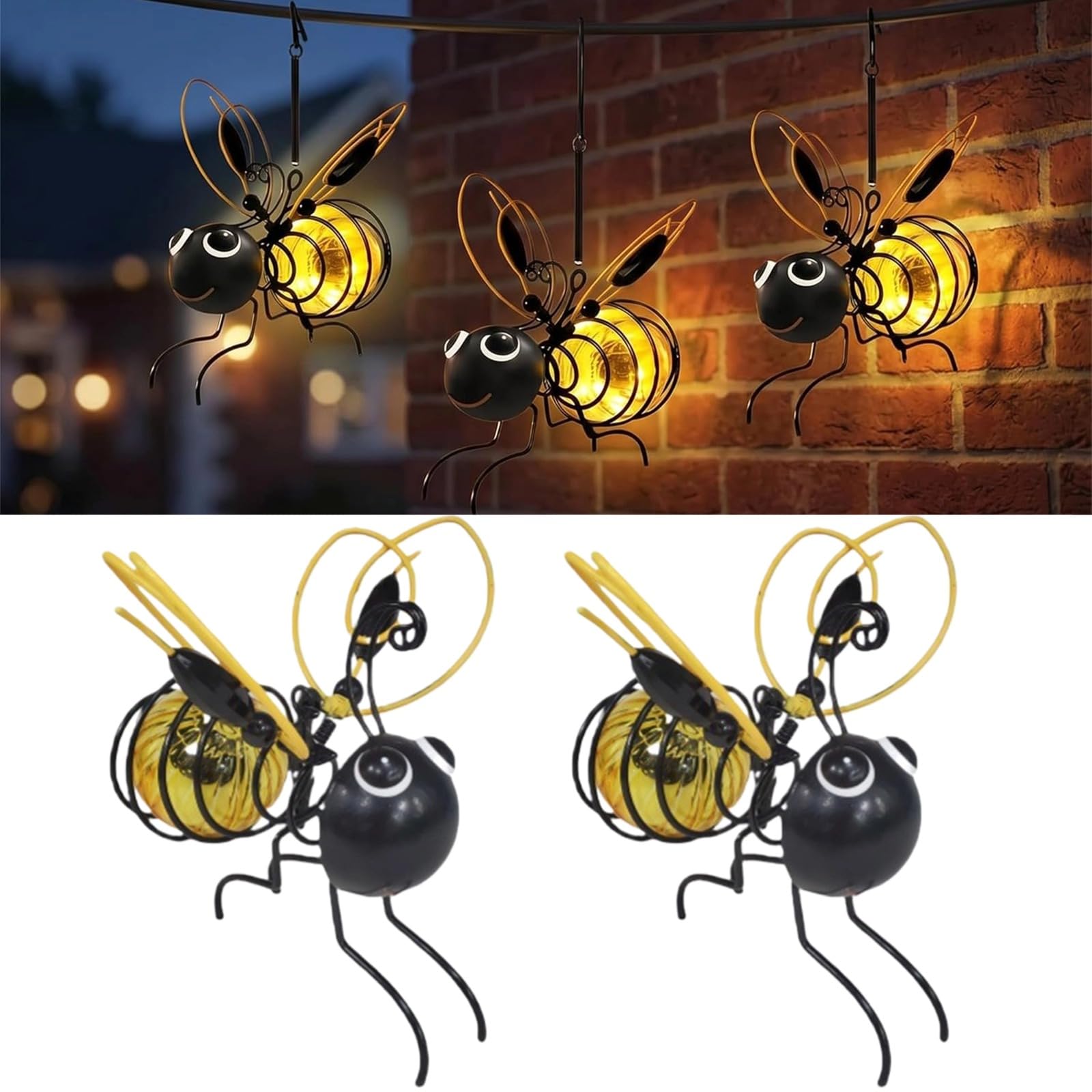 Bee Solar Lights Outdoor Garden, Solar Powered Hanging Bee Decor with Bouncy Springs, Waterproof Bumble Bees Solars Light for Party Festivals Garden Decor Birthday Gifts