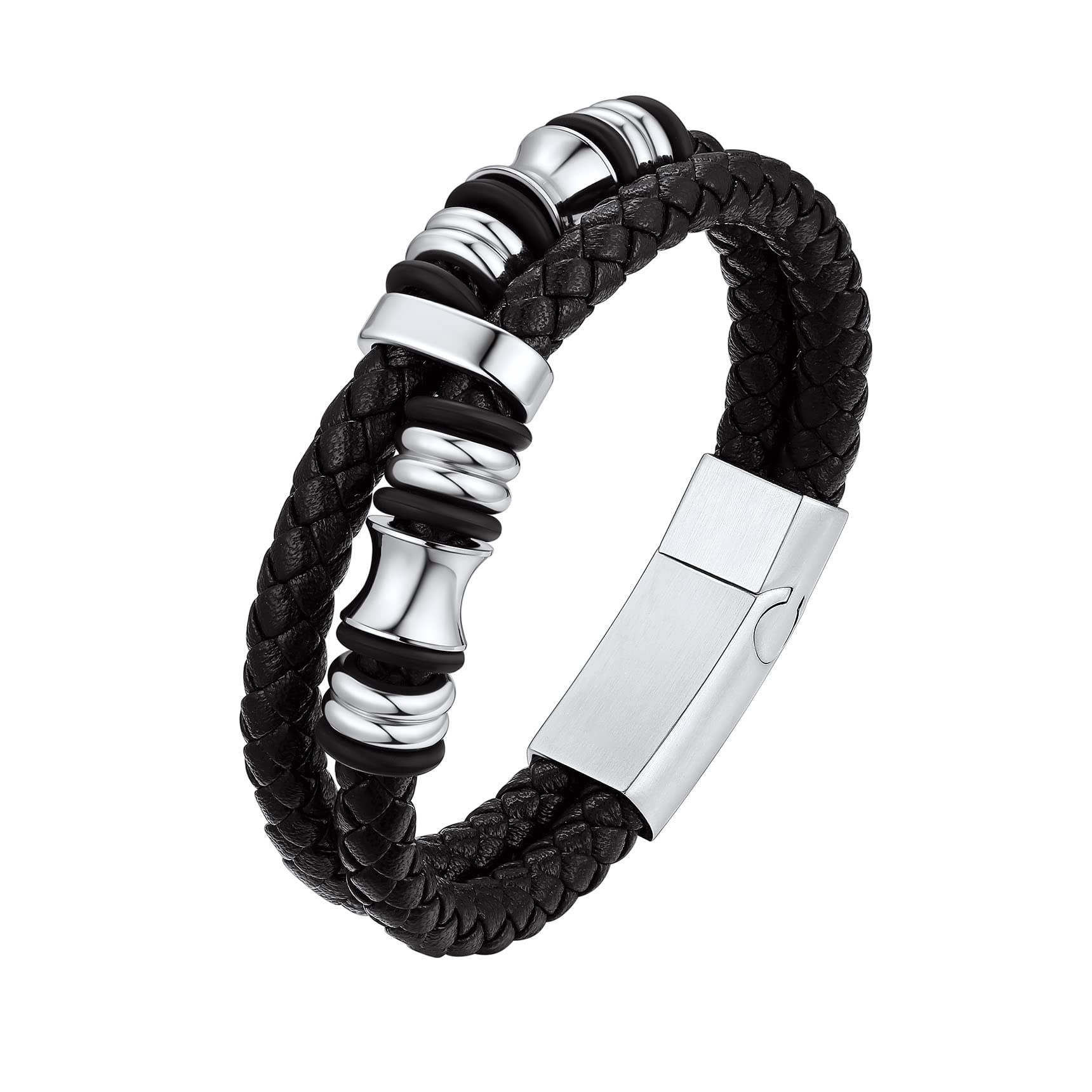 Bestyle Pulsera Cuero Hombre - 19cm Pulsera Piel con Cierre Magnético de Acero Inoxidable