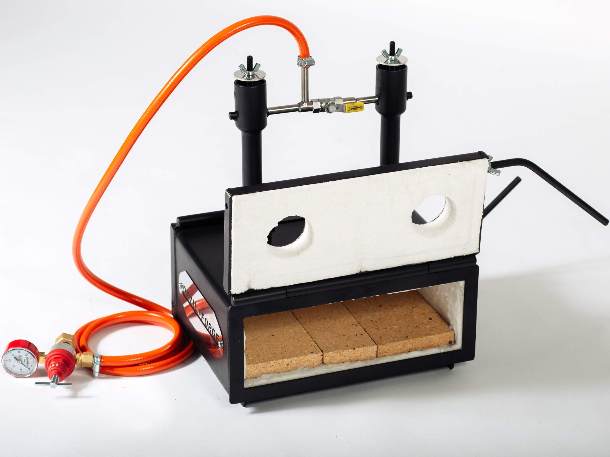 DEVIL-FORGE Forgia a Gas Propano DFHS2+2D/5.2" Fucina con 2 Bruciatori DFP (160.000 BTU) uso 1o2, 2Porte, Valvola a Sfera, Fabbricazione di Coltelli, Lavorazione dei Metalli, Fabbro, Maniscalco 1370°C
