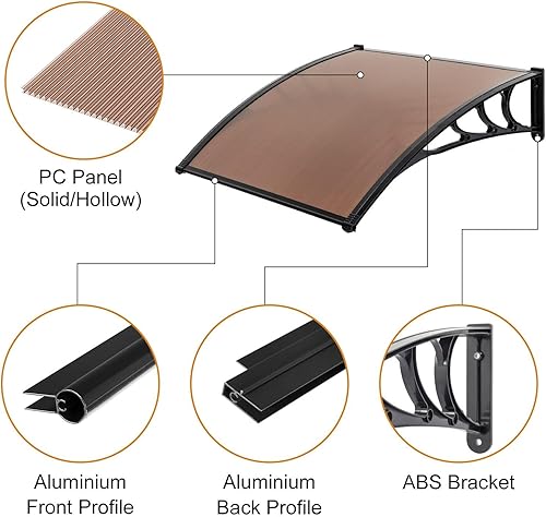 Miniatura 10 de Toldo de policarbonato para ventana de puerta de 40 x 40 pulgadas, cubierta de policarbonato para puerta delantera, toldo para patio al aire libre,