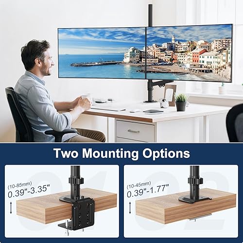 Miniatura 7 de Soporte para monitor apilado soporte vertical extra alto para pantalla de 17-40 pulgadas, totalmente ajustable y soporta 26.4 libras por brazo, VESA