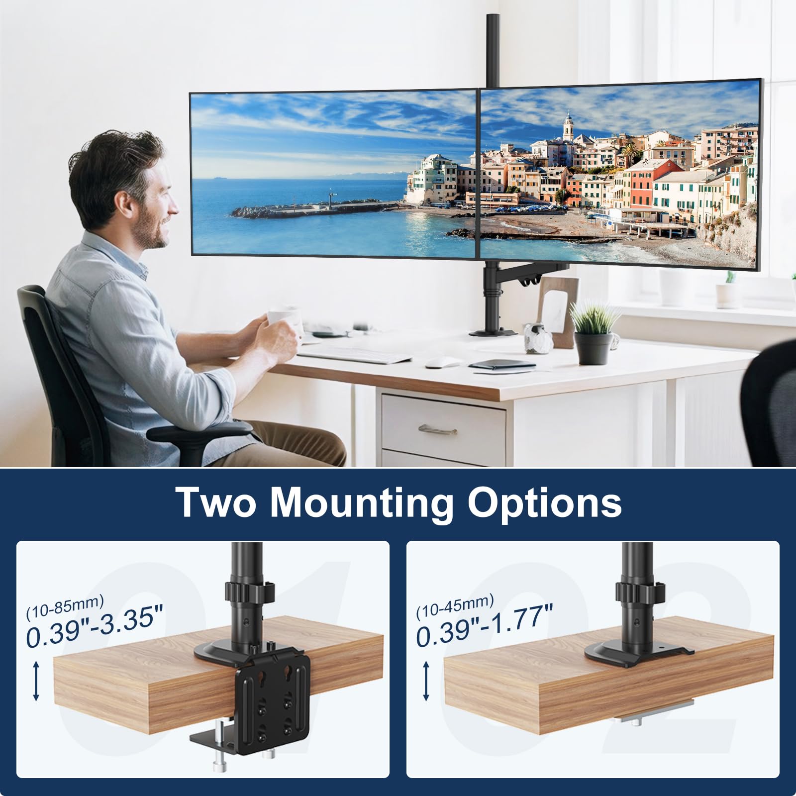 Monitorhalterung 2 Monitore für 17-40 Zoll Bildschirm - STANDOPIA Monitor Halterung Hält 12 kg pro Bildschirm mit Höhenverstellung, Neigen & Schwenken, VESA 75/100 mm