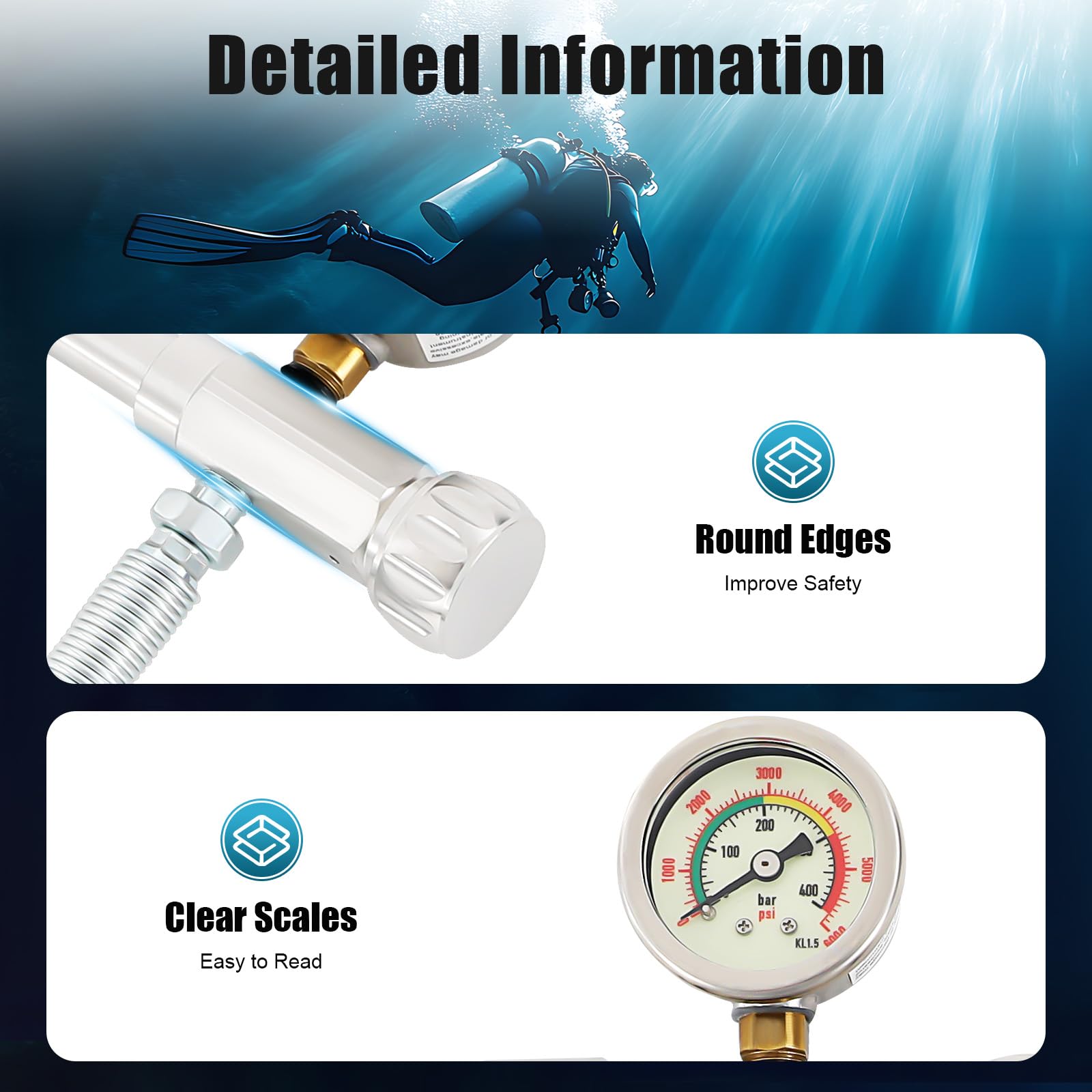 XUFOPLY Valve Scuba Adapter with Gauge, 4500PSI PCP SCBA Fill Station Charging Adapter Scuba Tank Valve with 60cm Microbore Hose for Paintball Hose Filling Station Inflation Valve Kit