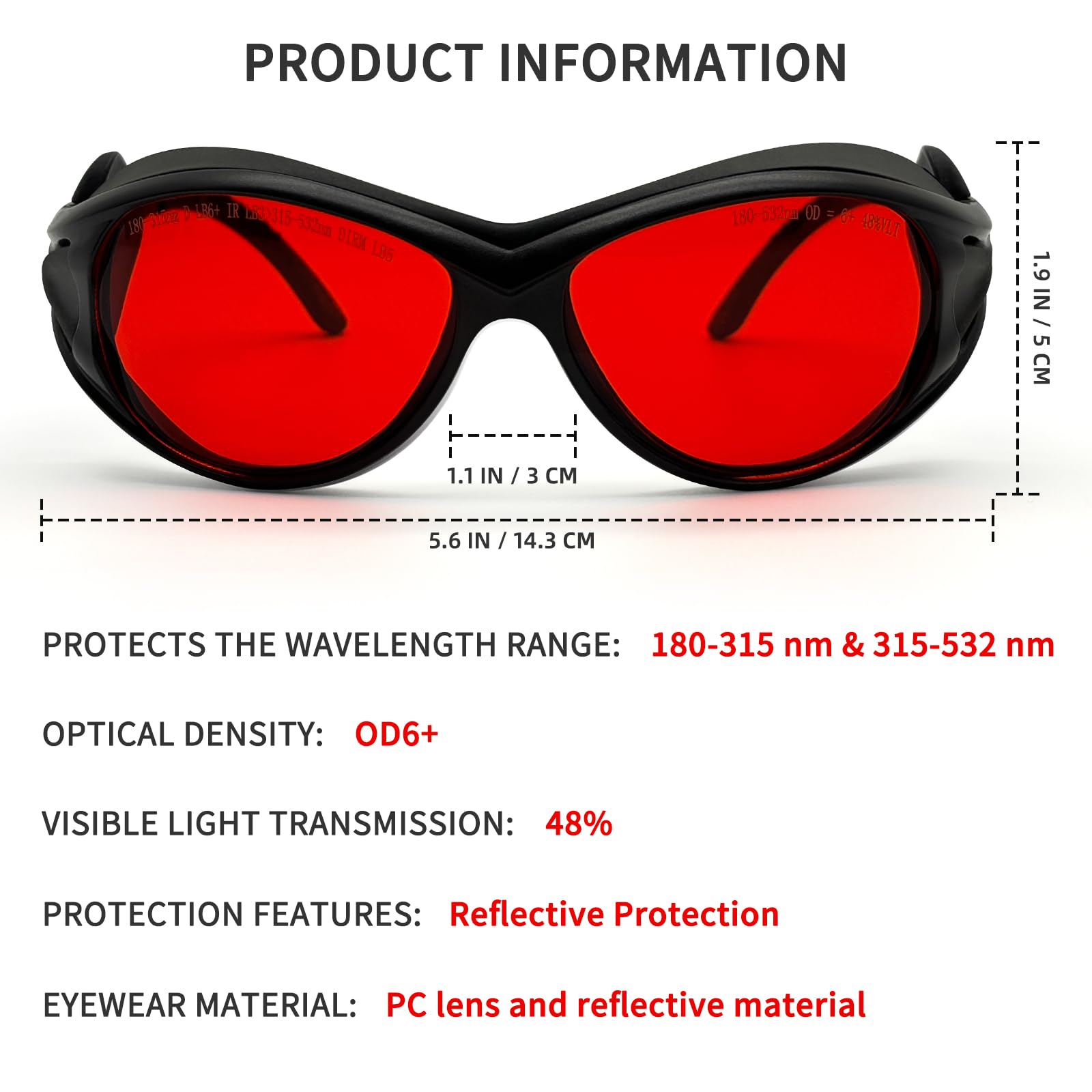 UpaClaire Safety Goggles Blue Light Green Light Violet Light Safety Blocking Glasses, Red colour - Image 3