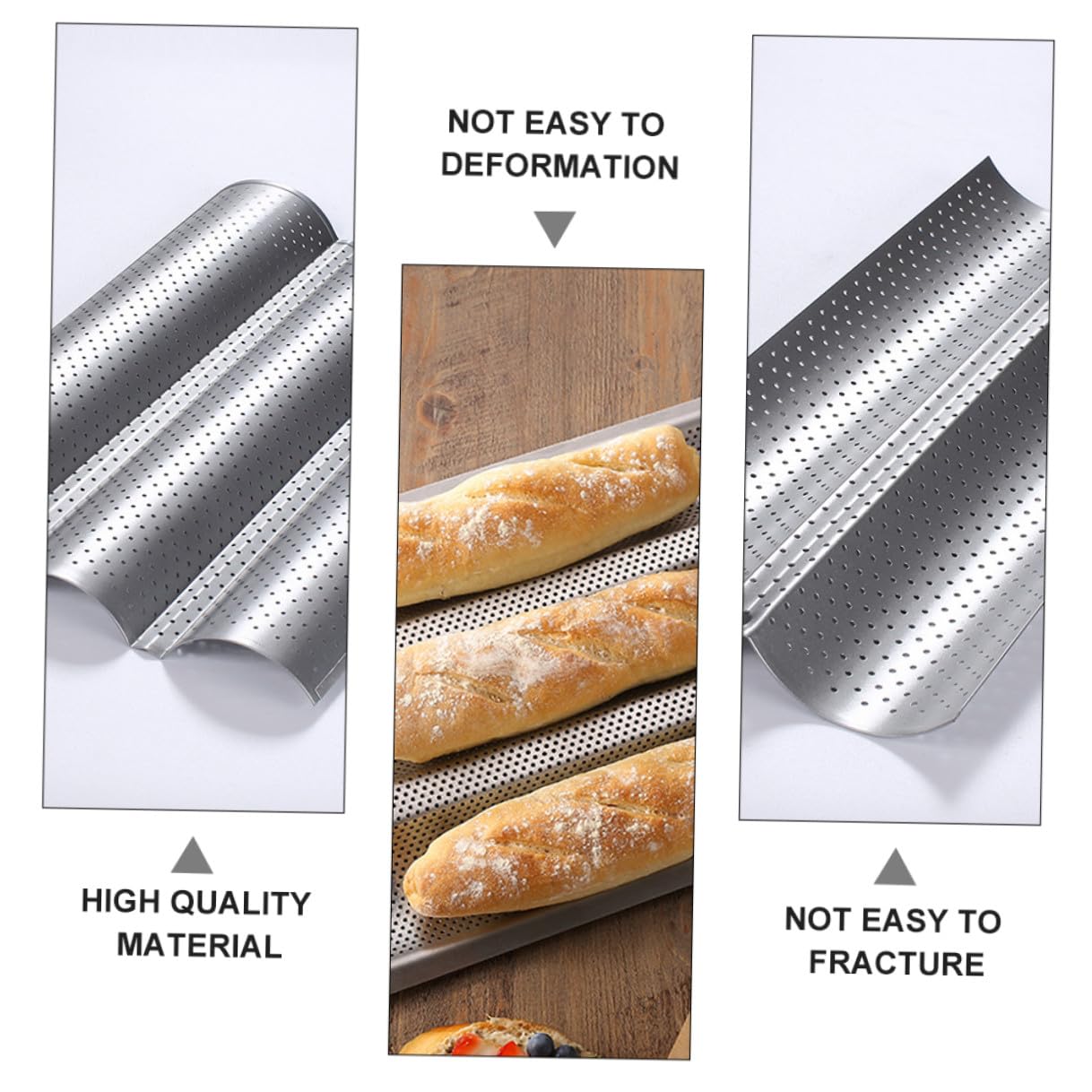 Hohopeti Molde para Hornear Baguette 2piezas de Acero Inoxidable Plata Antiadherente Fácil de Almacenar Multiusos para Panadería y Tienda de Postres