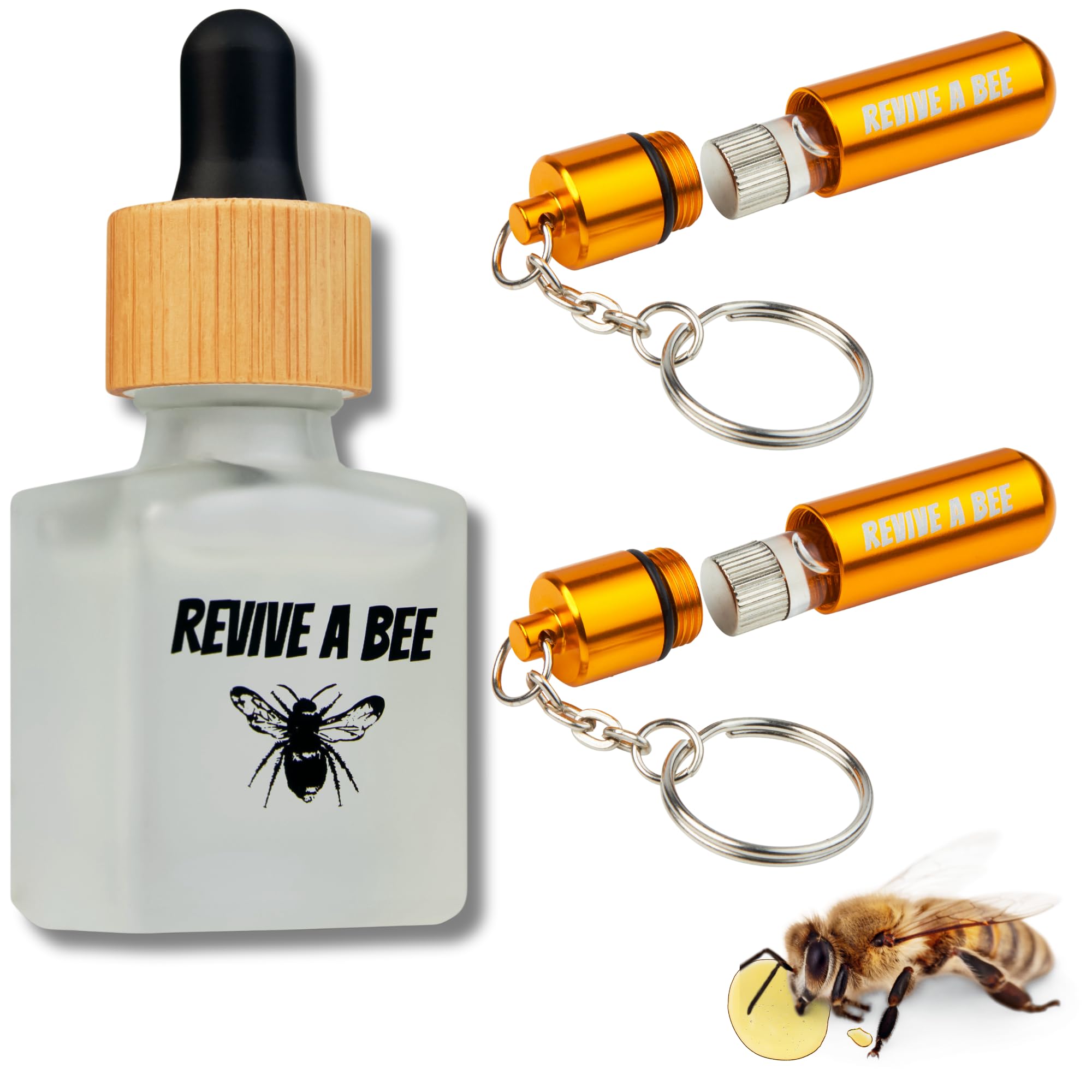 Revive a Bee Gift Box, 2 x Bee Revival Kit Keyrings, 1x Refill Bottle & Plantable Seed Paper, Gift For Eco-Conscious Nature Lovers