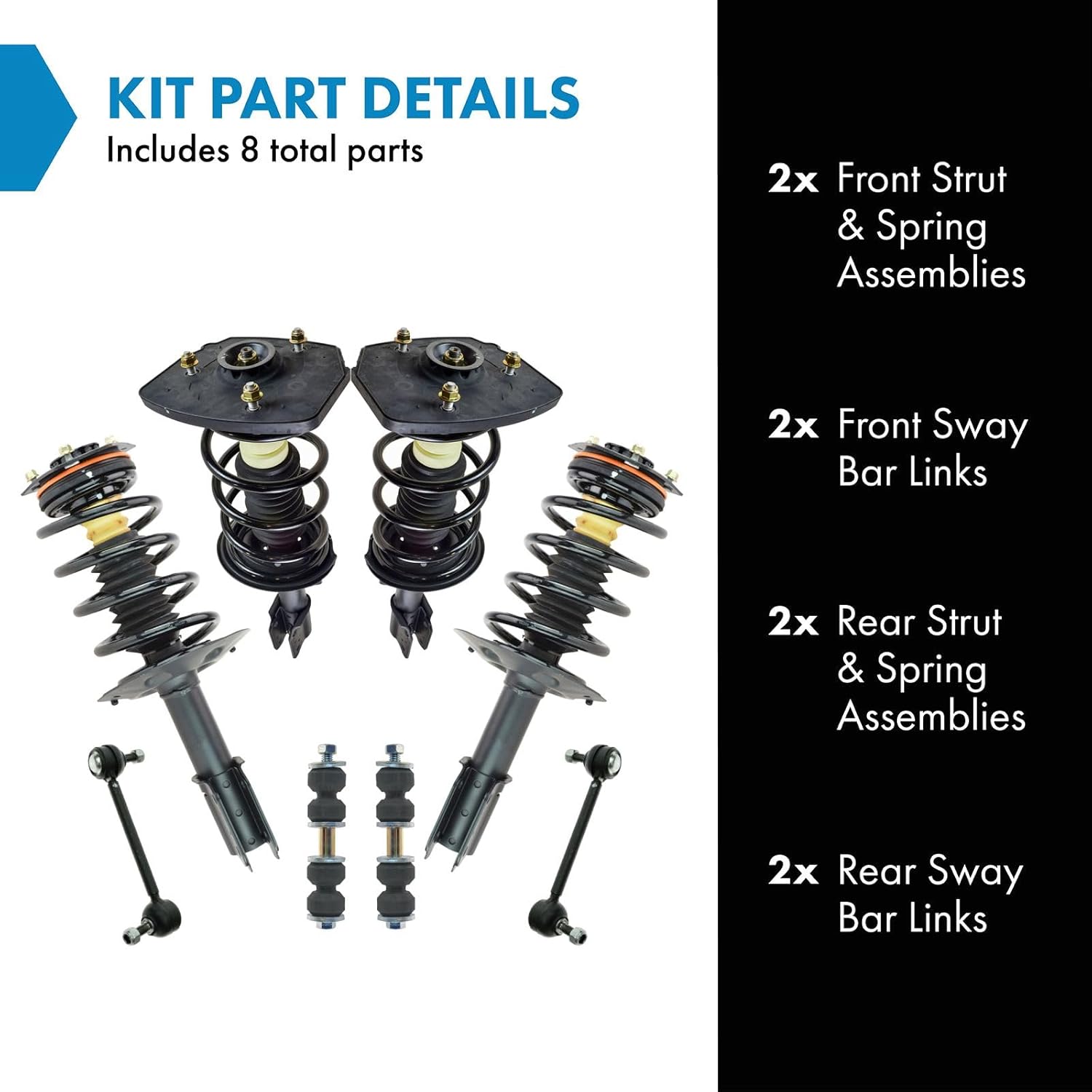 TRQ Front and Rear Suspension Kit Complete Strut & Coil Spring Assembly Sway Bar Stabilizer Link Compatible with 2000-2011 Chevrolet Impala 1998-2002 Oldsmobile Intrigue