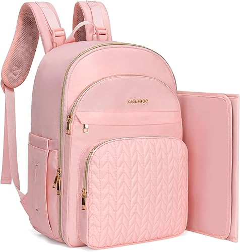 KABAQOO Mochila para pañales de bebé, mochila impermeable para pañales para mamá y papá con cambiador, bolsillos aislados y correas para cochecito,