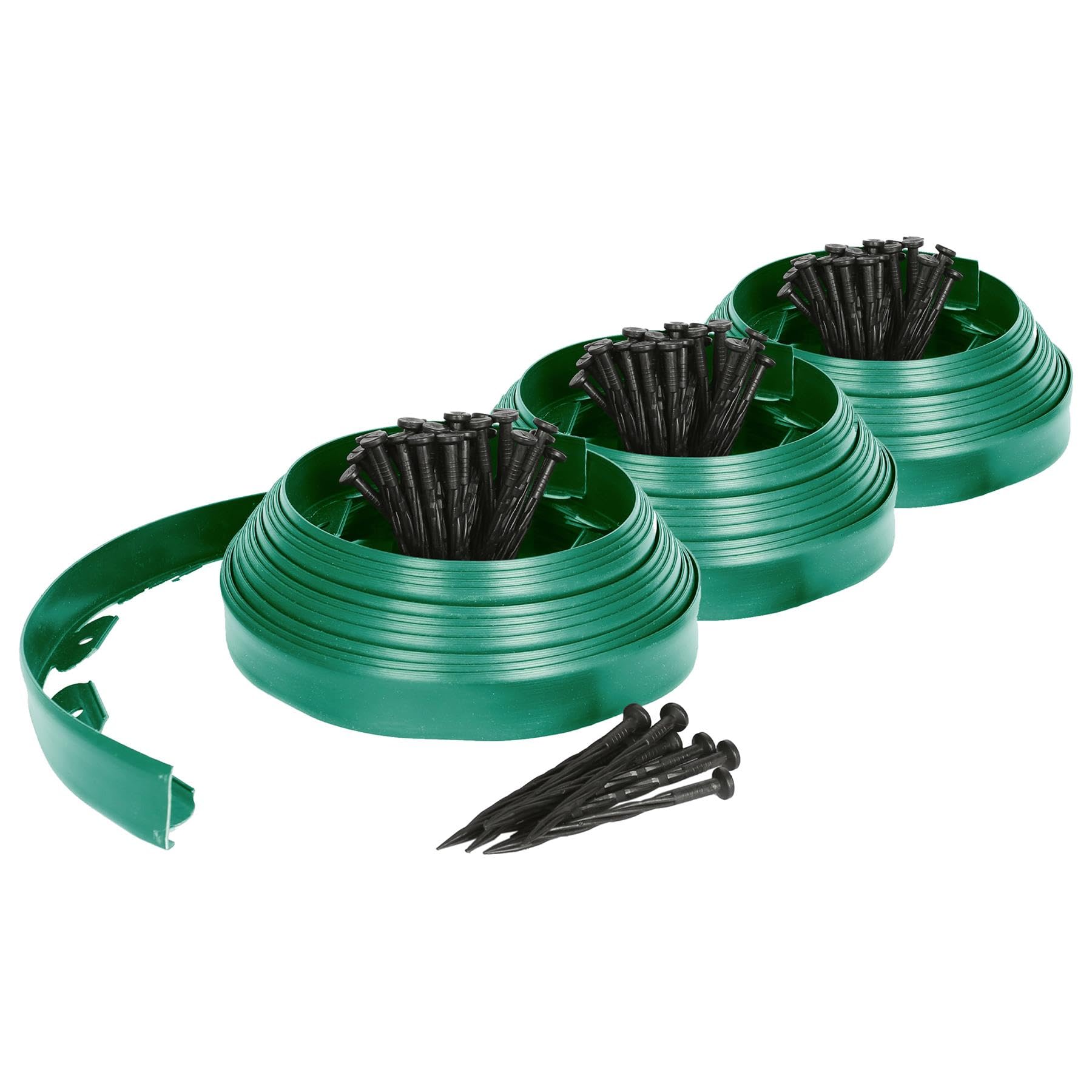 Harbour Housewares 30m Flexible Lawn Edging with 120 Pegs - Green - Plastic Garden Edging Grass Border Flower Bed Stone Path Edge Height 4cm Patio Landscaping Divider Palisade