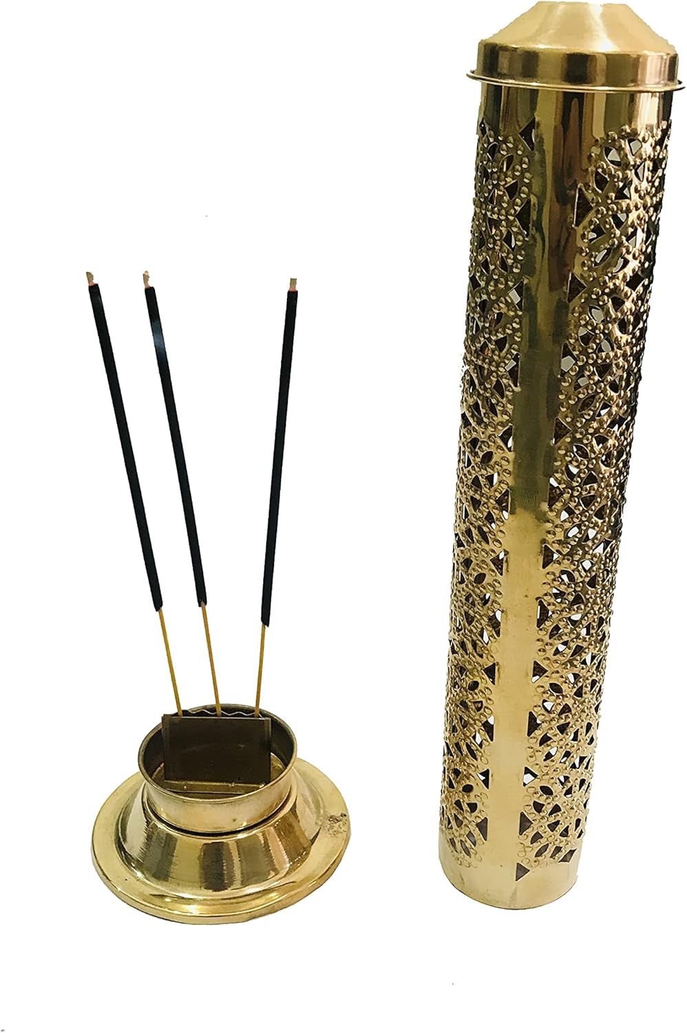 Brass Incense Holder Burner Holder Agarbatti Stand Diwali Pooja Navratri Deepawali puja Aarti Ash Catcher for Positive Energy Size- Height- 10.2 inch