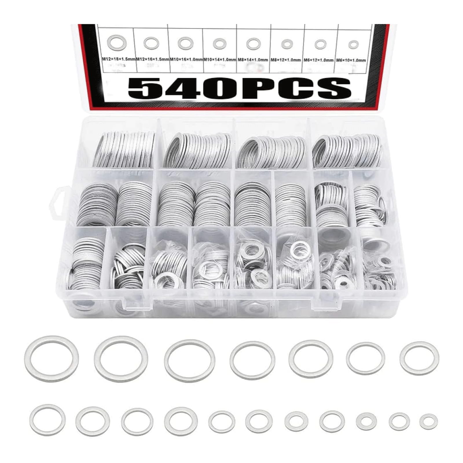 Rondelles Kit d'assortiment combiné de Joints de rondelle en Aluminium de qualité supérieure, rondelle Plate de 540 pièces, rondelle de Garde-Boue M6 à M24 très Stable