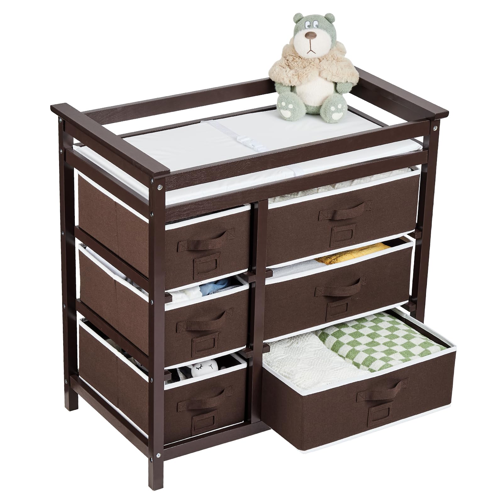 Tavolo da pannolino, con 6 cassetti spaziosi, cassettiera Bebe con fasciatoio incluso, per camerette dei bambini, 93 x 55 x 13 cm