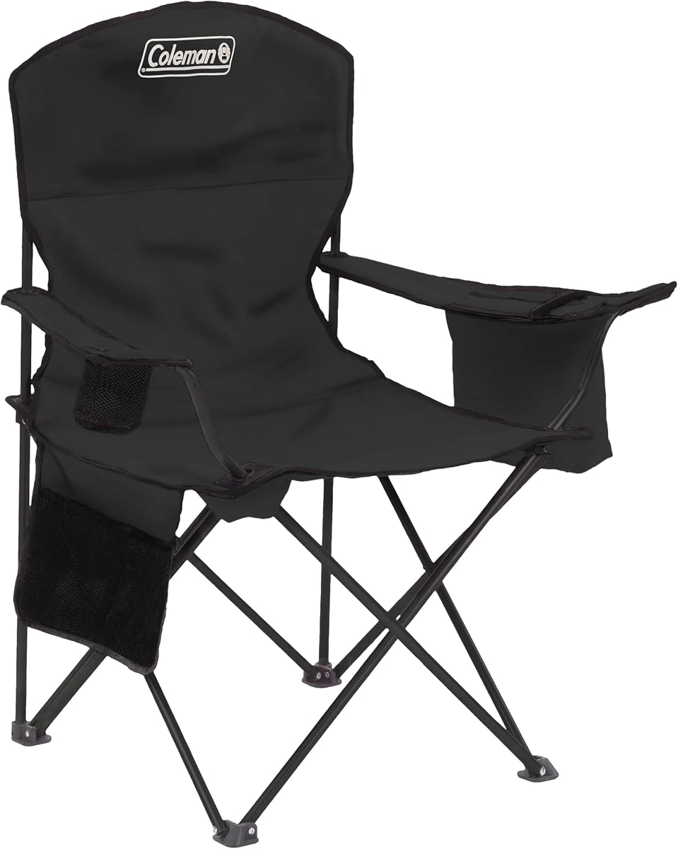 Portable Camping Chair with 4-Can Cooler, Cushioned Seat & Back with Side Pockets & Cup Holder, Carry Bag Included, Great for Camping, Tailgating, Firepits, Patio, & More