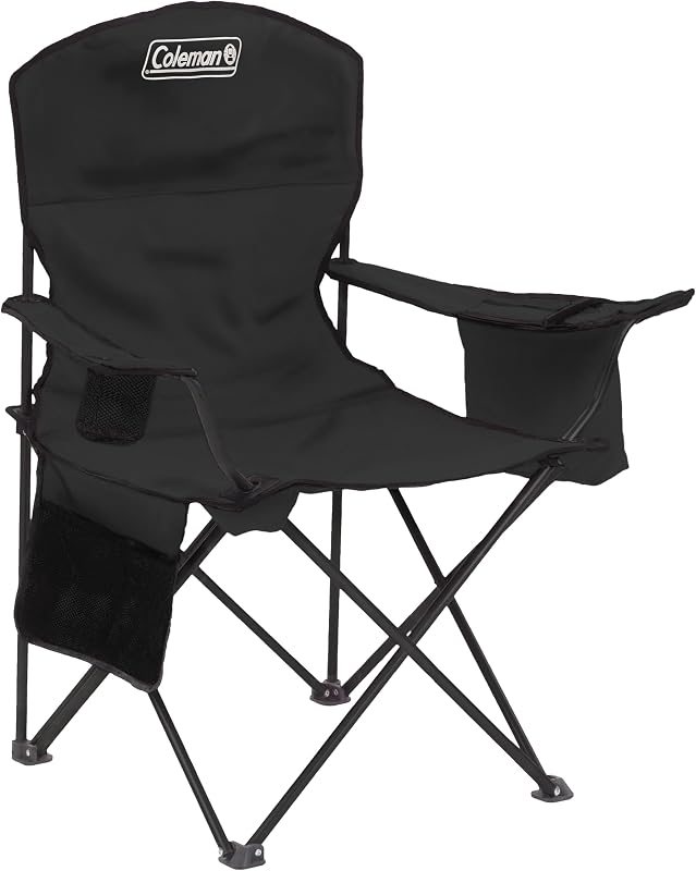 Portable Camping Chair with 4-Can Cooler, Cushioned Seat & Back with Side Pockets & Cup Holder, Carry Bag Included, Great for Camping, Tailgating, Firepits, Patio, & More