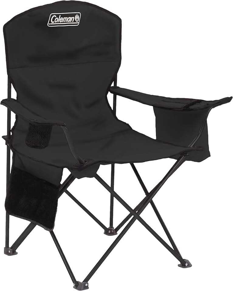 Coleman Portable Camping Chair with 4-Can Cooler, Cushioned Seat &amp; Back with Side Pockets &amp; Cup Holder, Carry Bag Included, Great for Camping, Tailgating, Firepits, Patio, &amp; More