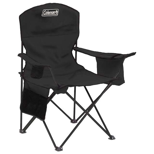 Coleman Portable Camping Chair with 4-Can Cooler Cushioned Seat Back with Side Pockets Cup Holder Carry Bag Included