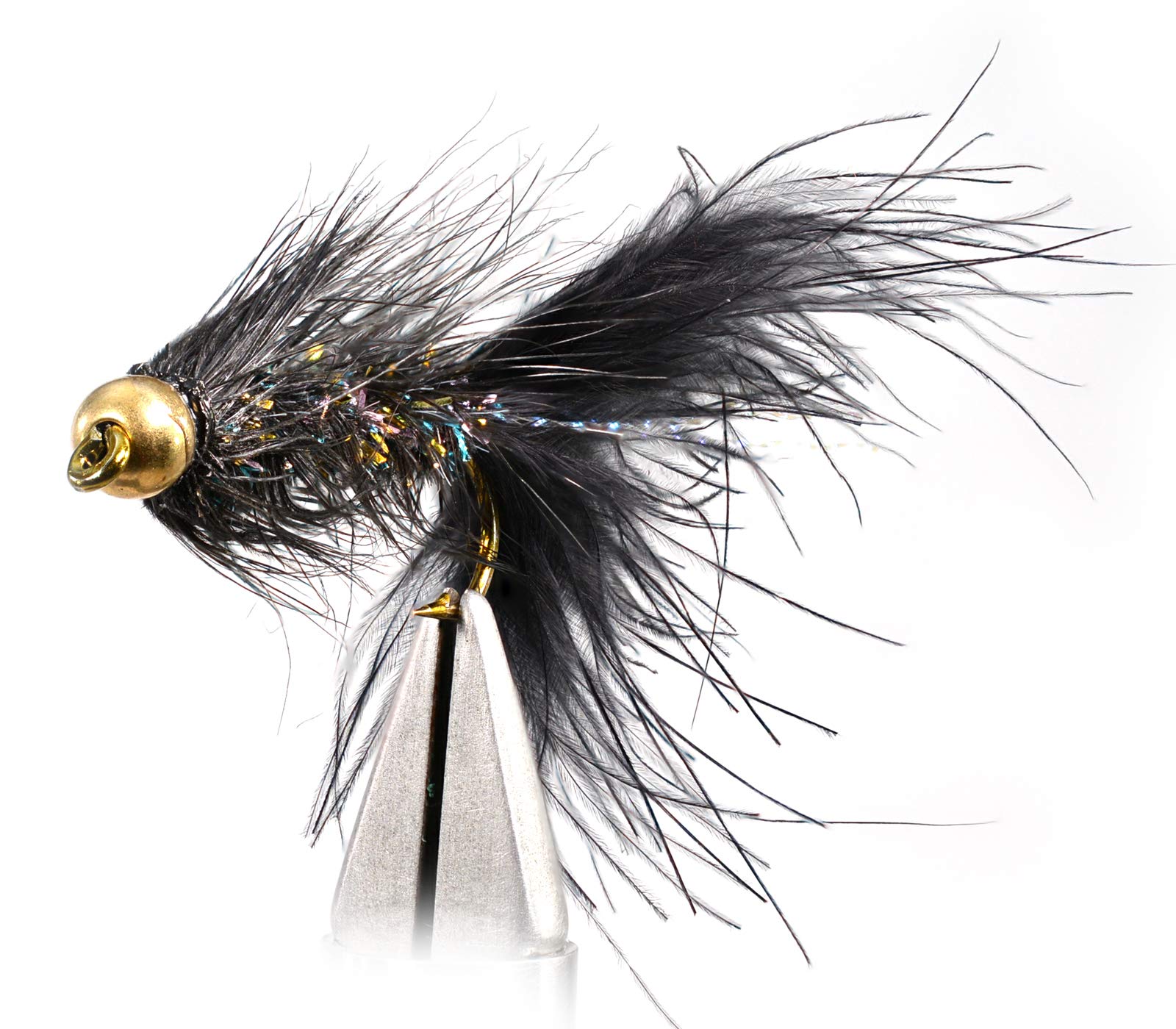 Woolly Bugger Crystal Black Bead Head Flies - Tied on Mustad Signature Fly Hooks use for Trout and More (12ct - Hooks #4-10)