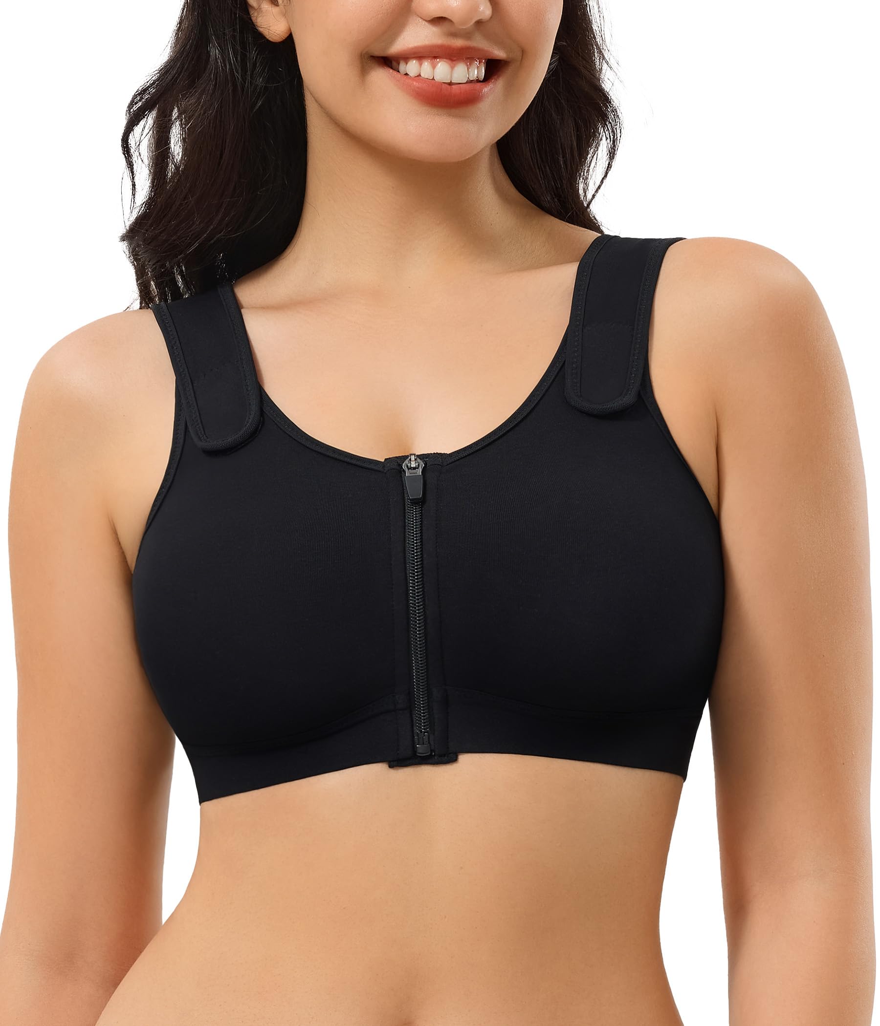 Zip Front Closure Wireless Bras for Women Full Coverage Post Surgery Compression Back Smoothing Comfort Adjustable-image-37