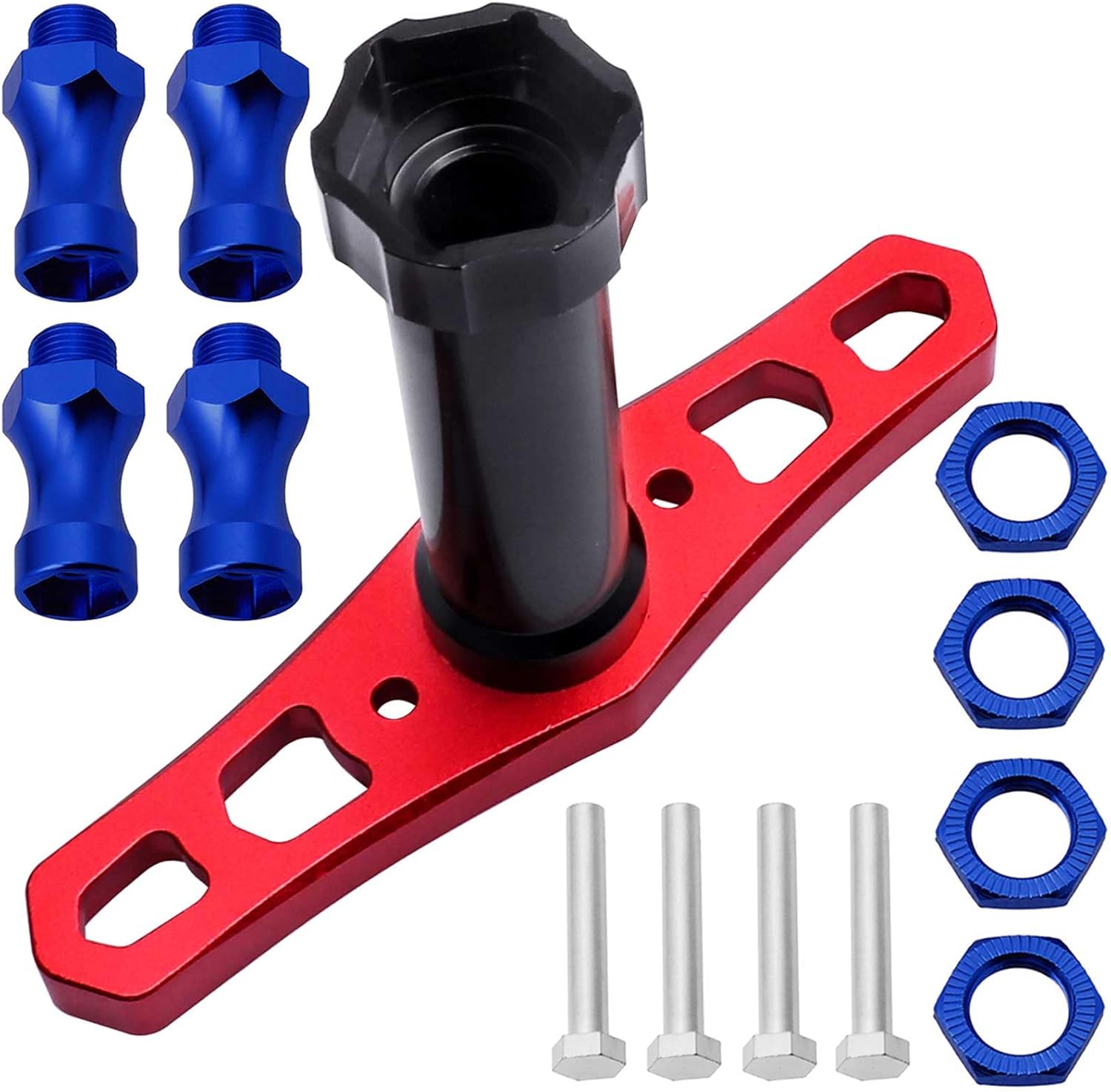 Hobbypark Metal Alumimum 12mm to 17mm Wheel Hex Hub Adapter Extension Conversion w/Wrench for 1/10 RC Cars Monster Trucks Off Road Buggy Upgrade 1/8 Tires (with Navy Blue Adapter)