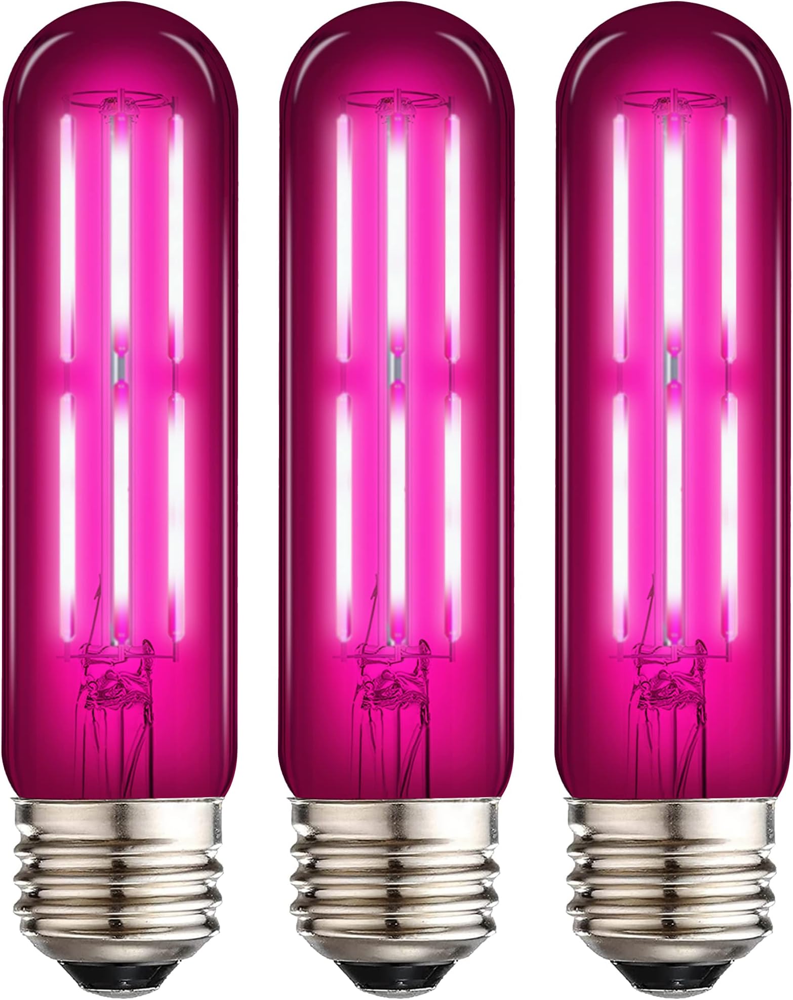 E26 Vintage LED Pink Bulb, Dimmable Filament, 60W Equivalent, 5in Tubular, 3 Pack for Party Decoration, Porch, Home Lighting