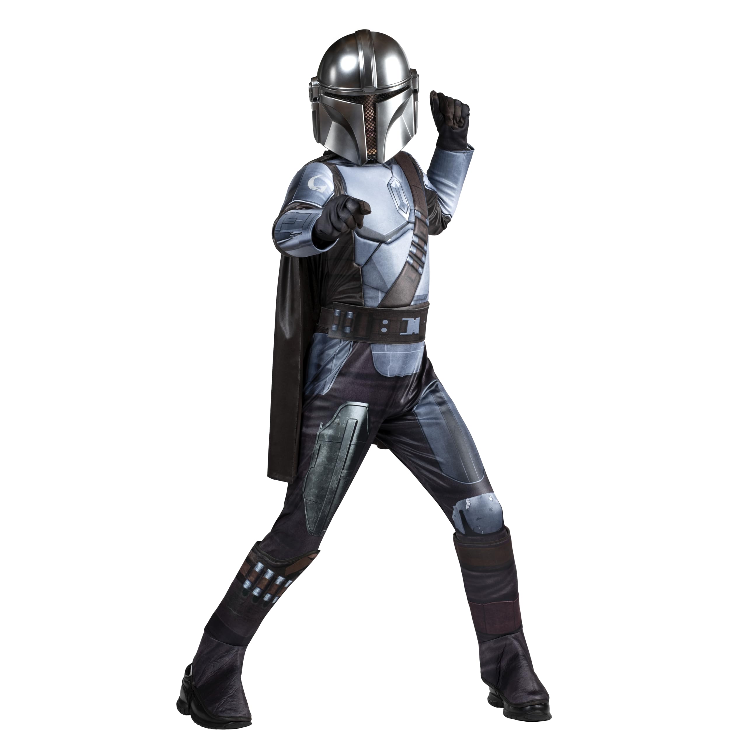 STAR WARS The Mandalorian Official Youth Halloween Costume - Padded Jumpsuit with Gloves, Detachable Cape, Plastic Mask