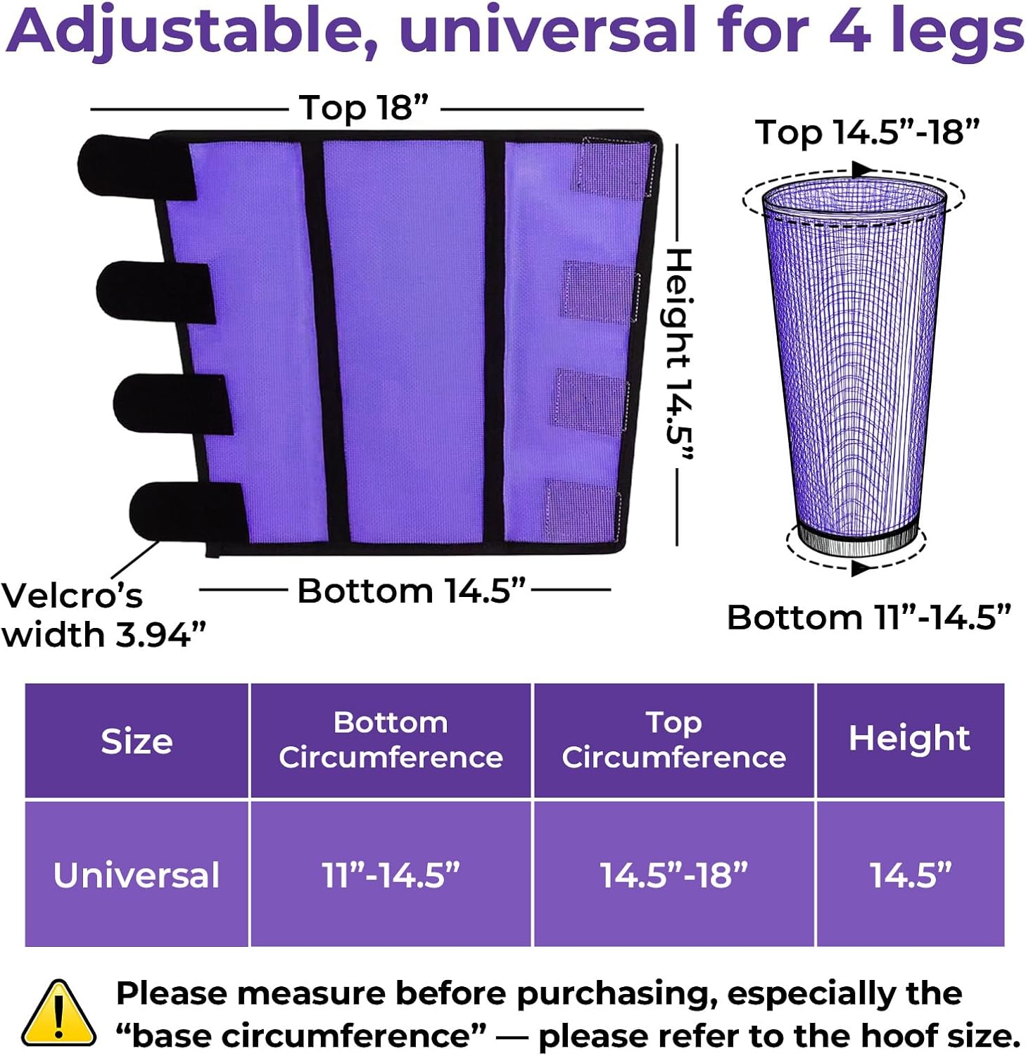 Mesh Horse Fly Boots Set of 4，Adjustable and Universal Loose Fitting & Non-Slip Horse Fly Leggings for Horses,Reduce Stressful Stomping (Purple) thumbnail