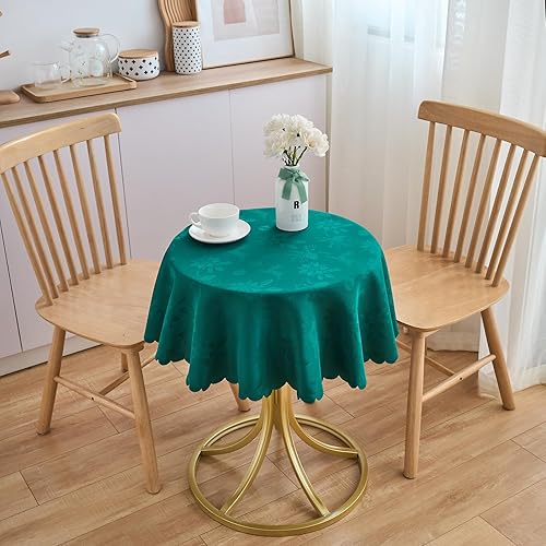 Miniatura 227 de Mantel Redondo Dorado Mantel de Mesa con Patrón de Hojas Borde Festoneado Sedoso Suave Impermeable Lavable 50 Pulgadas Cubierta de Mesa de Tela